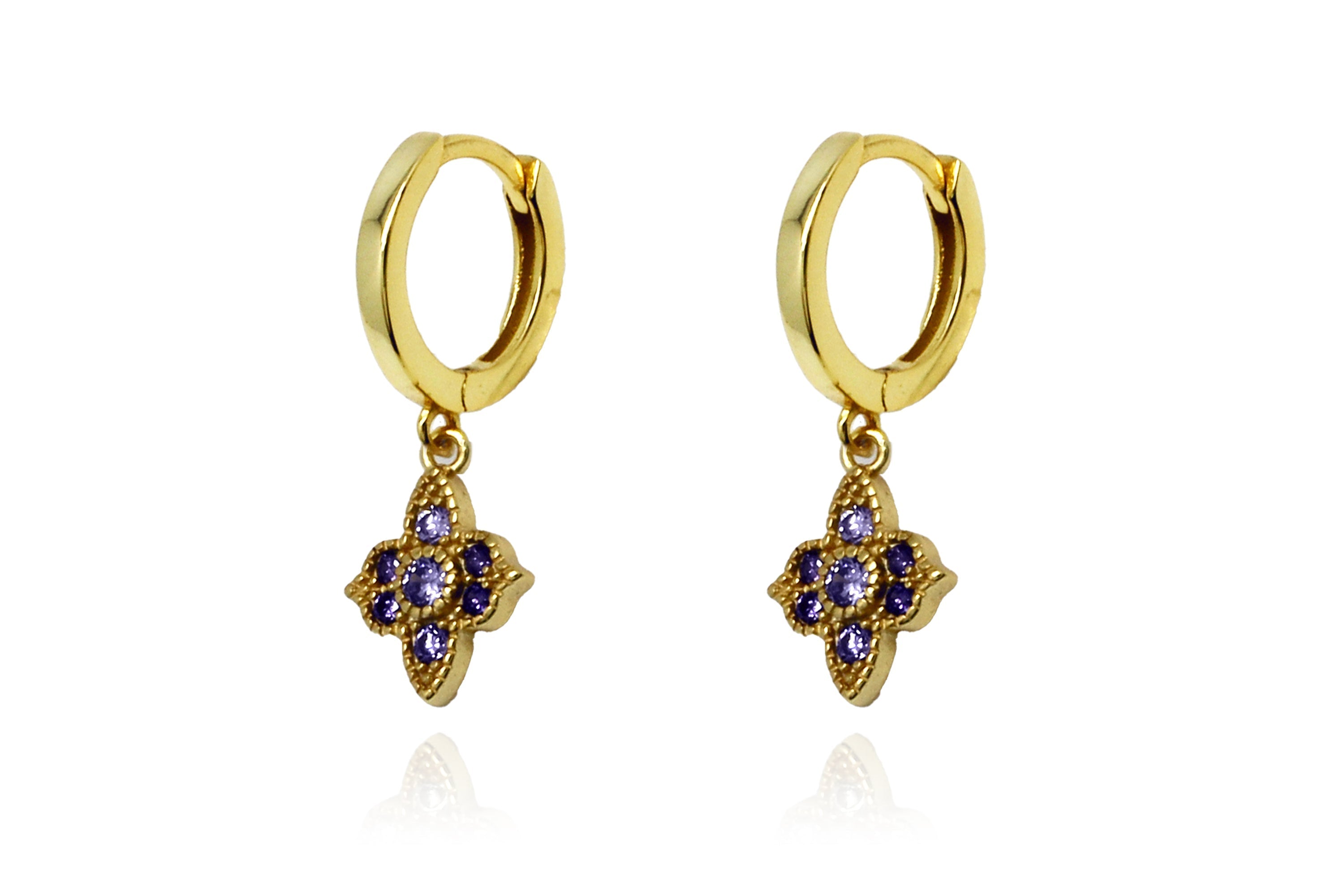 Theron Amethyst CZ Gold Hoop Earrings - Boho Betty