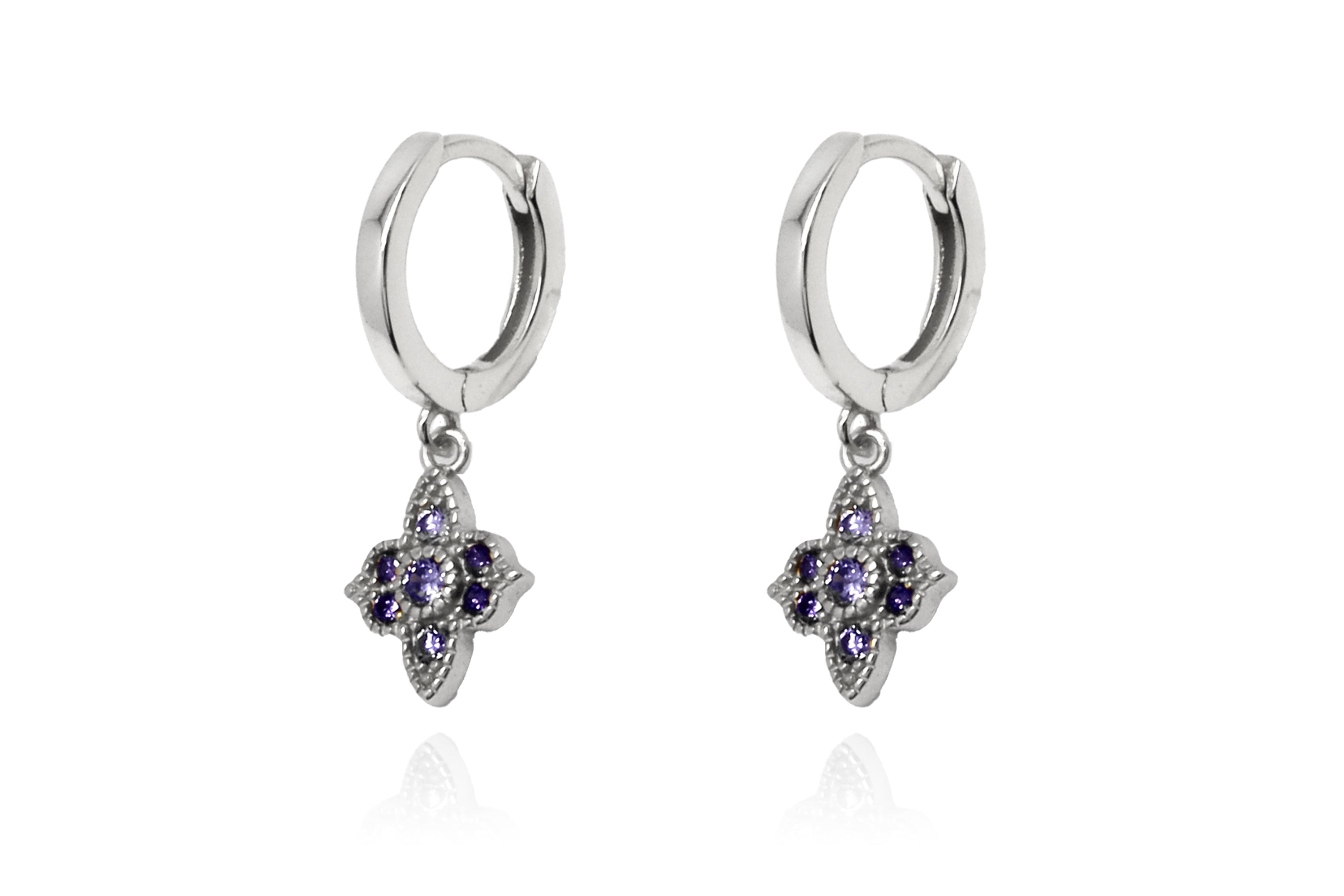 Theron Amethyst CZ Silver Hoop Earrings - Boho Betty