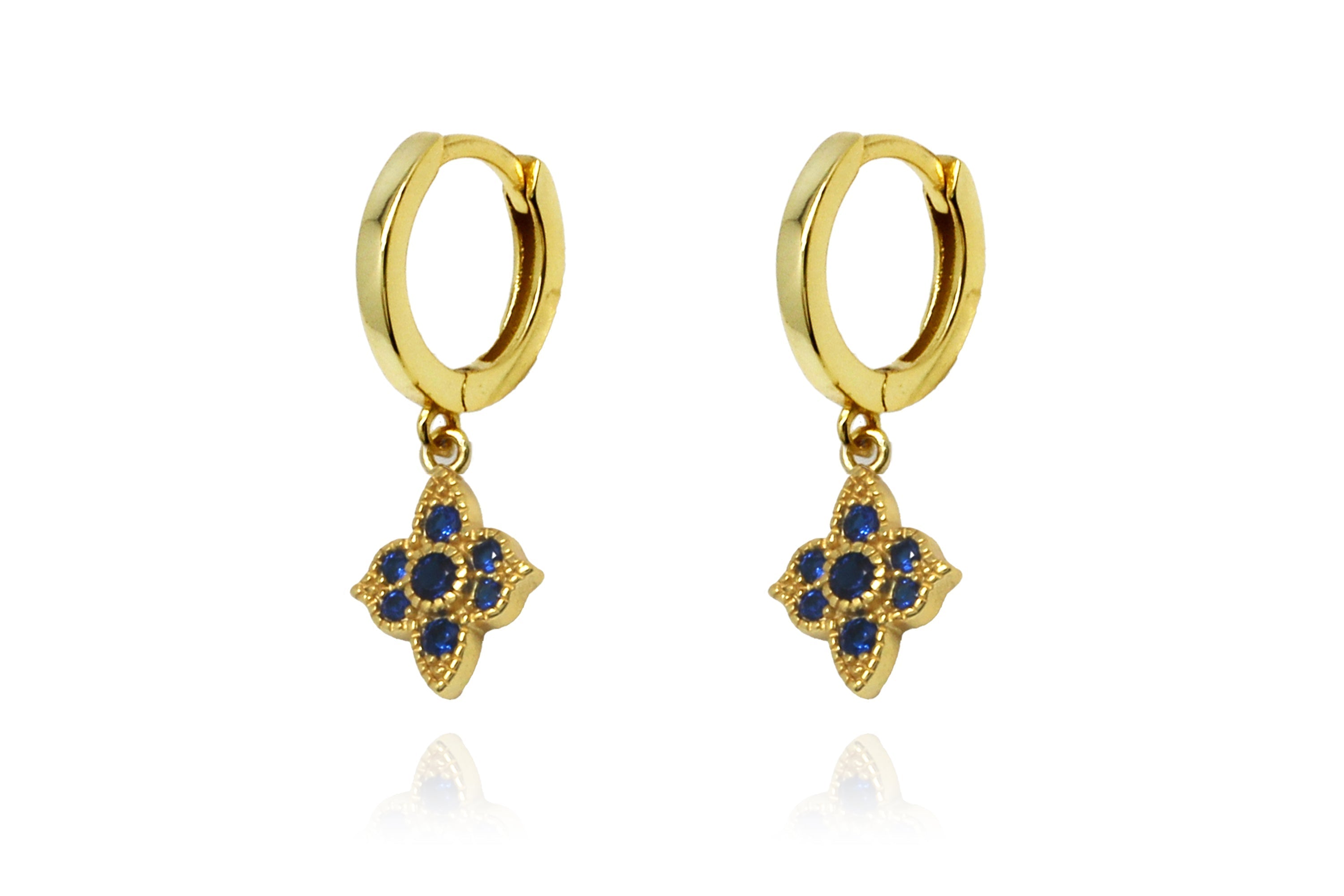 Theron Sapphire Blue Silver CZ Gold Hoop Earrings - Boho Betty