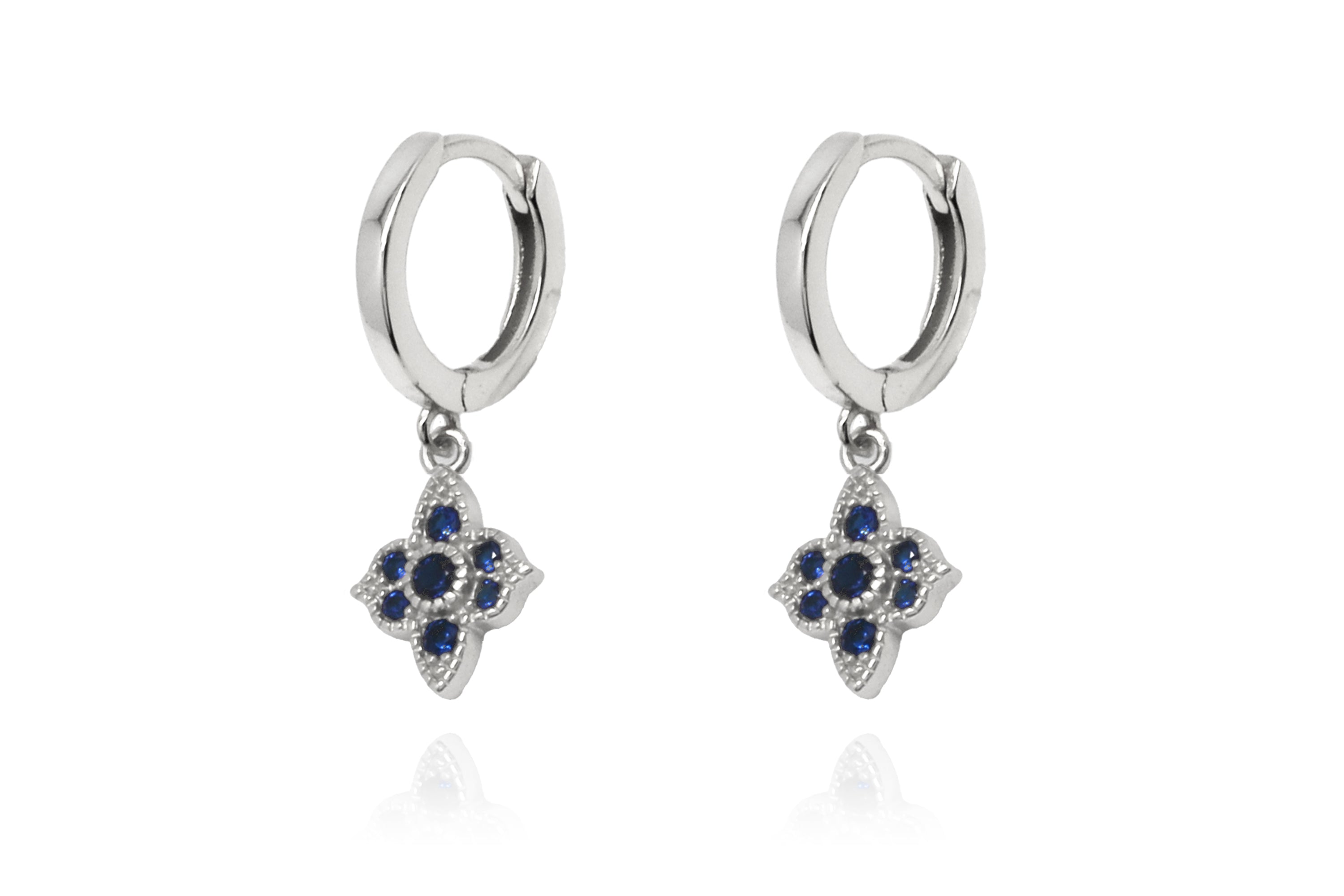 Theron Sapphire Blue CZ Silver Hoop Earrings - Boho Betty