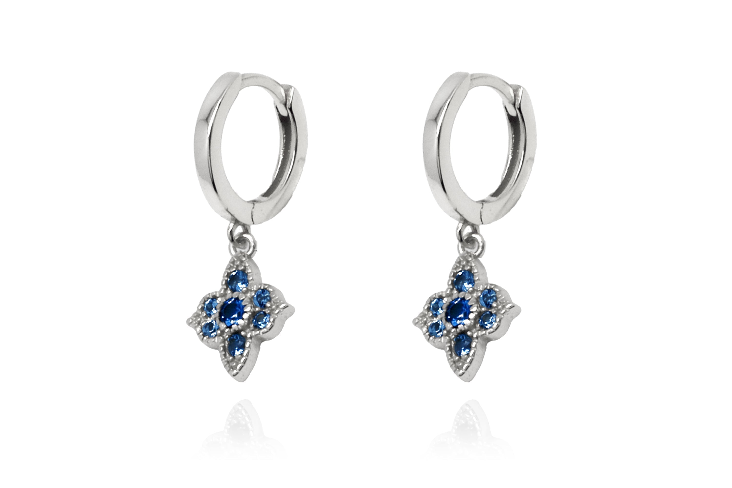 Theron Sky Blue CZ Silver Hoop Earrings - Boho Betty