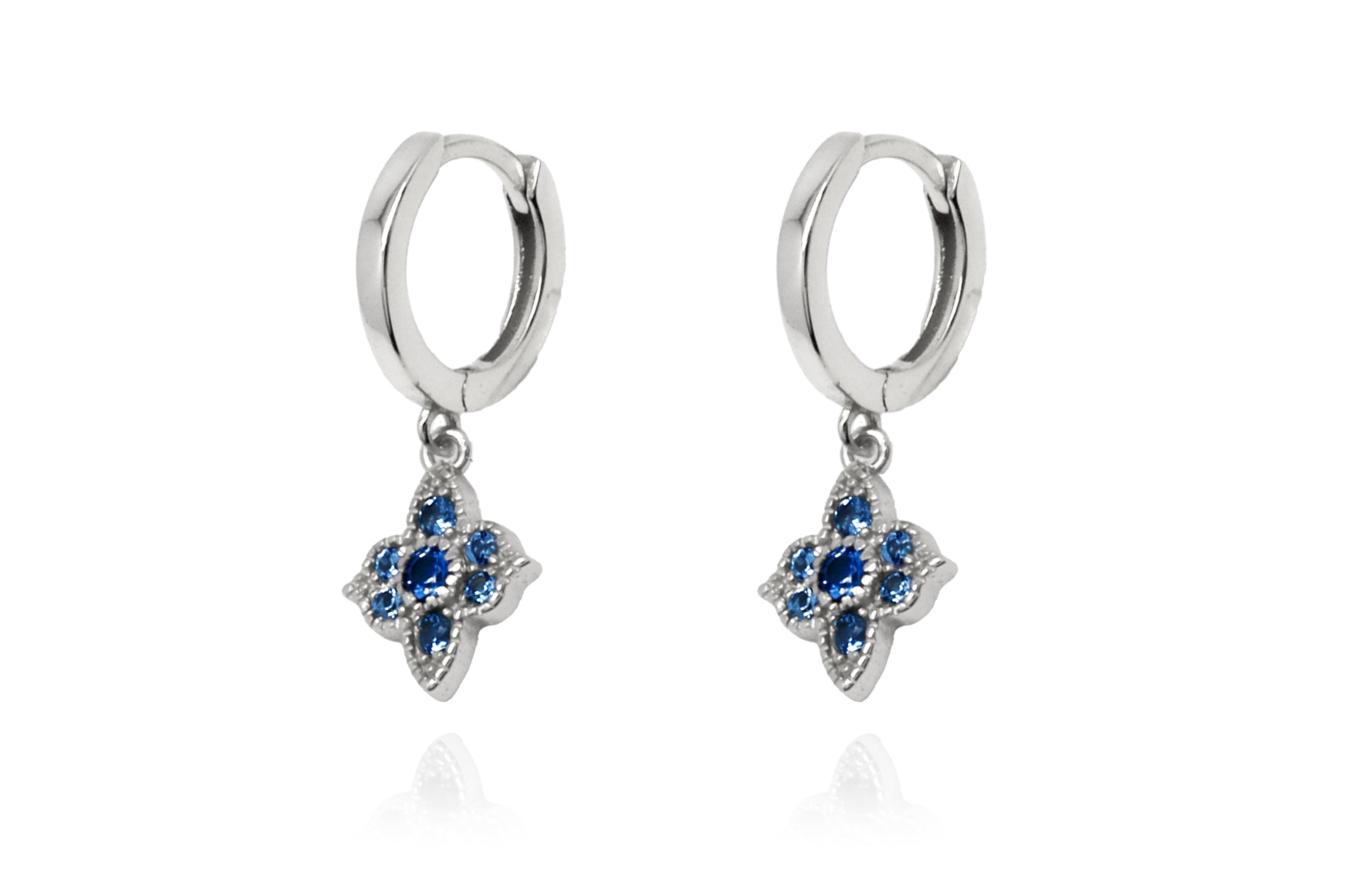 Theron Sky Blue CZ Silver  Hoop Earrings - Boho Betty