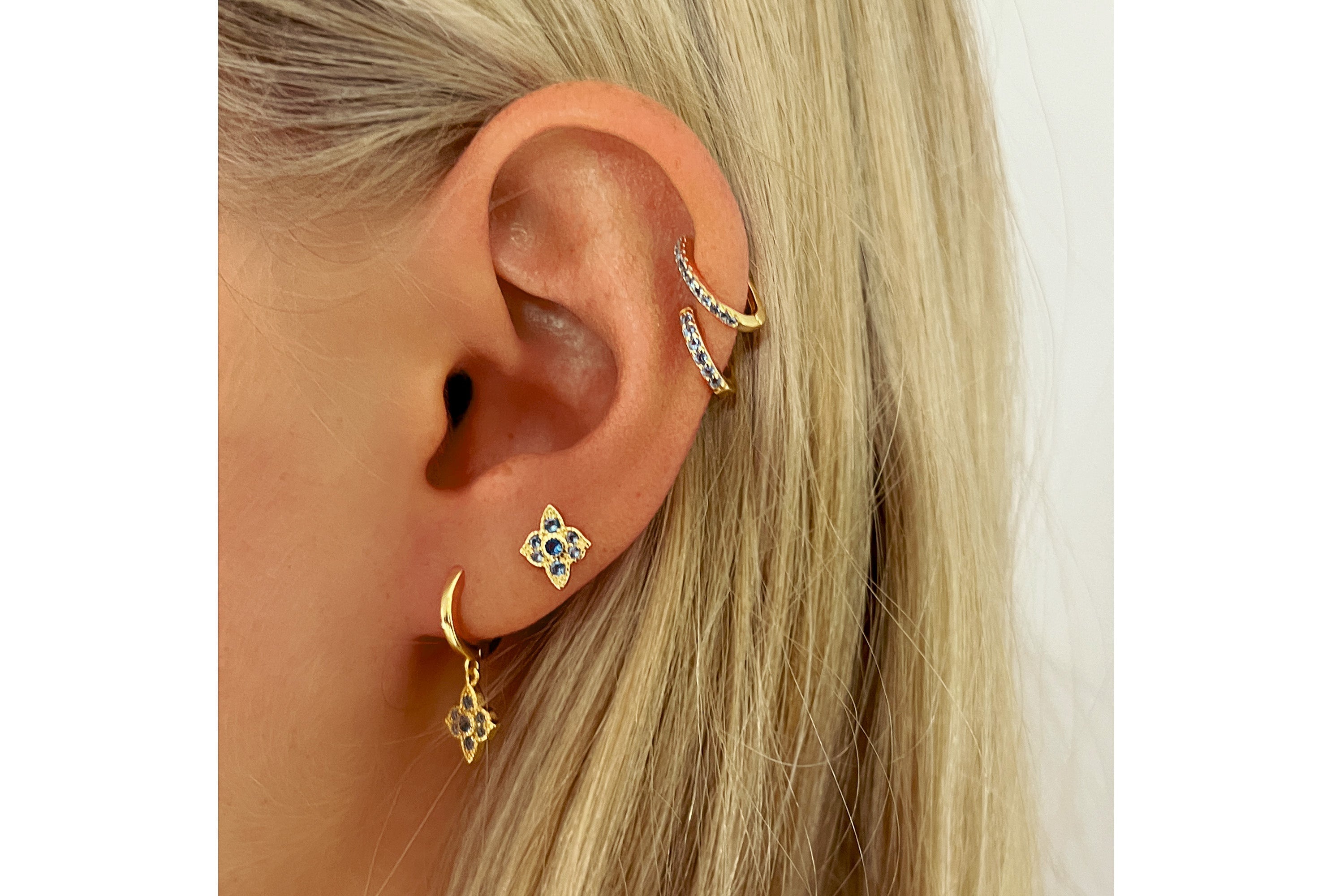 Theron Sky Blue CZ Gold Hoop Earrings - Boho Betty