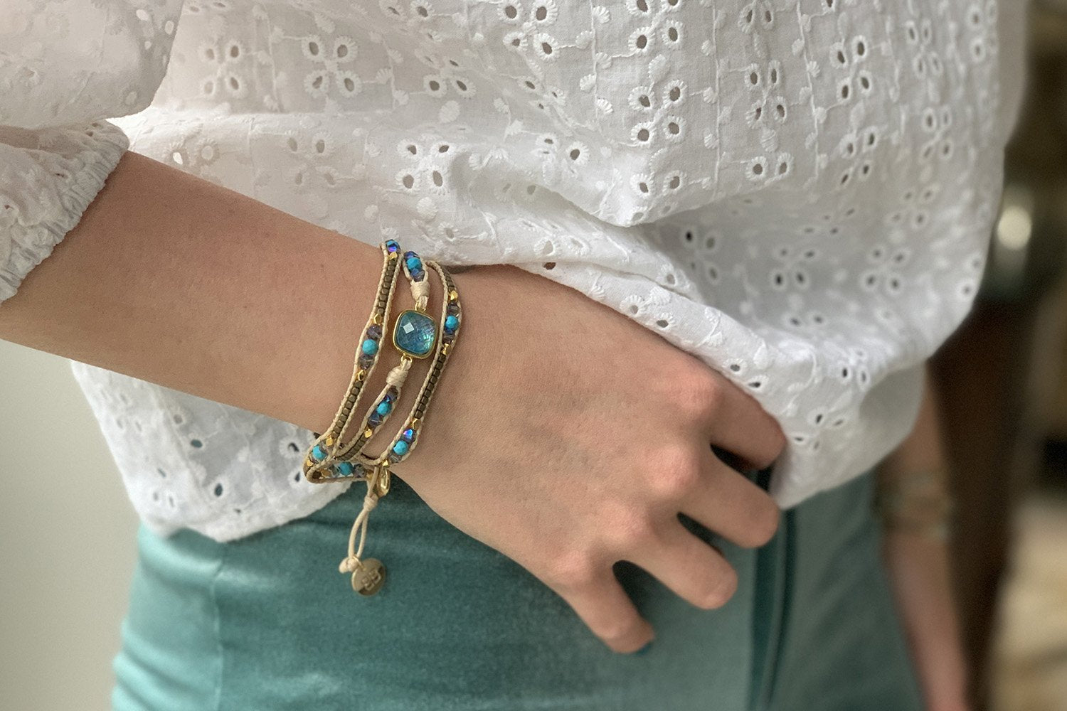 America Turquoise Leather 3 Wrap Bracelet - Boho Betty