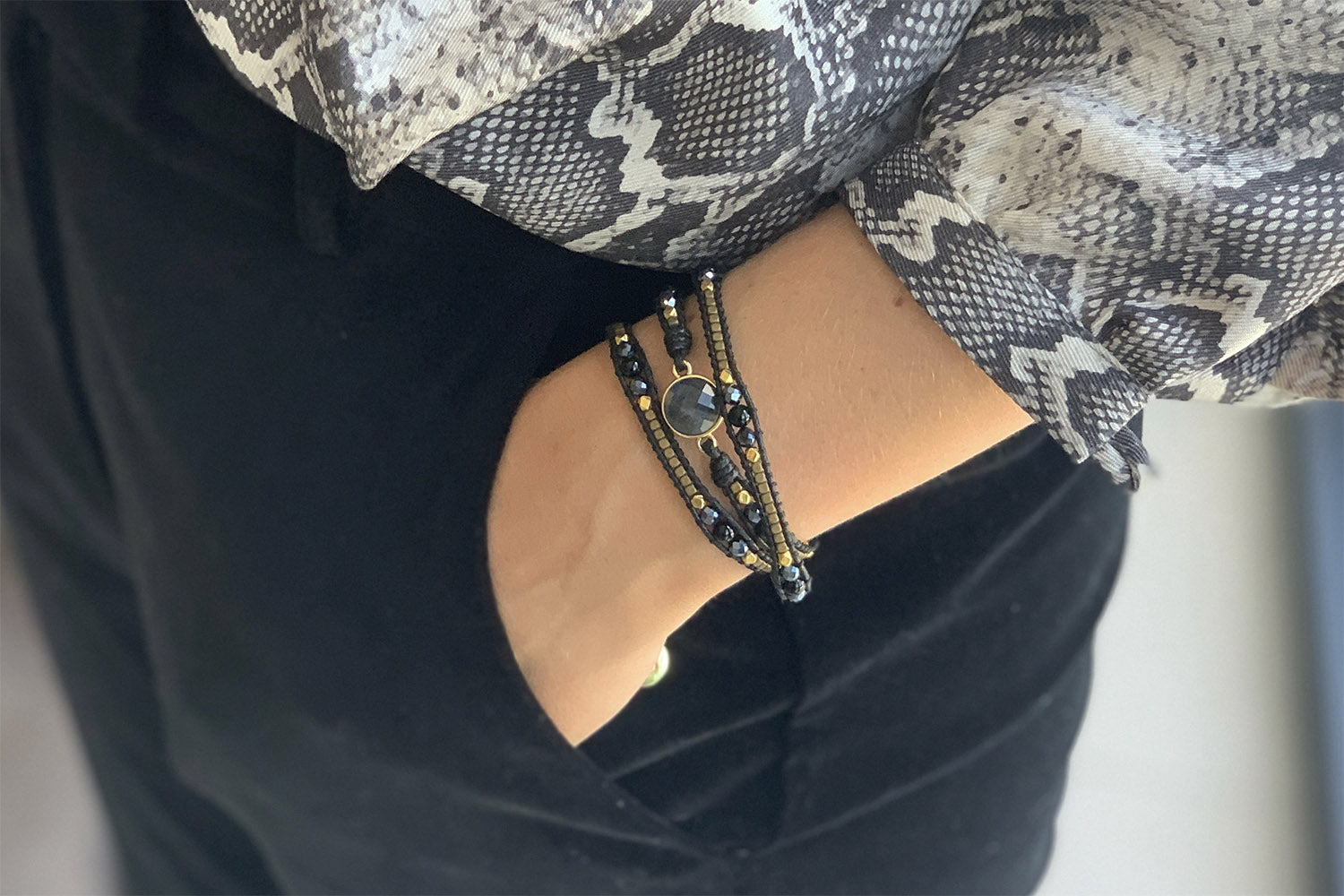 America Black Gemstone Wrap Bracelet - Boho Betty