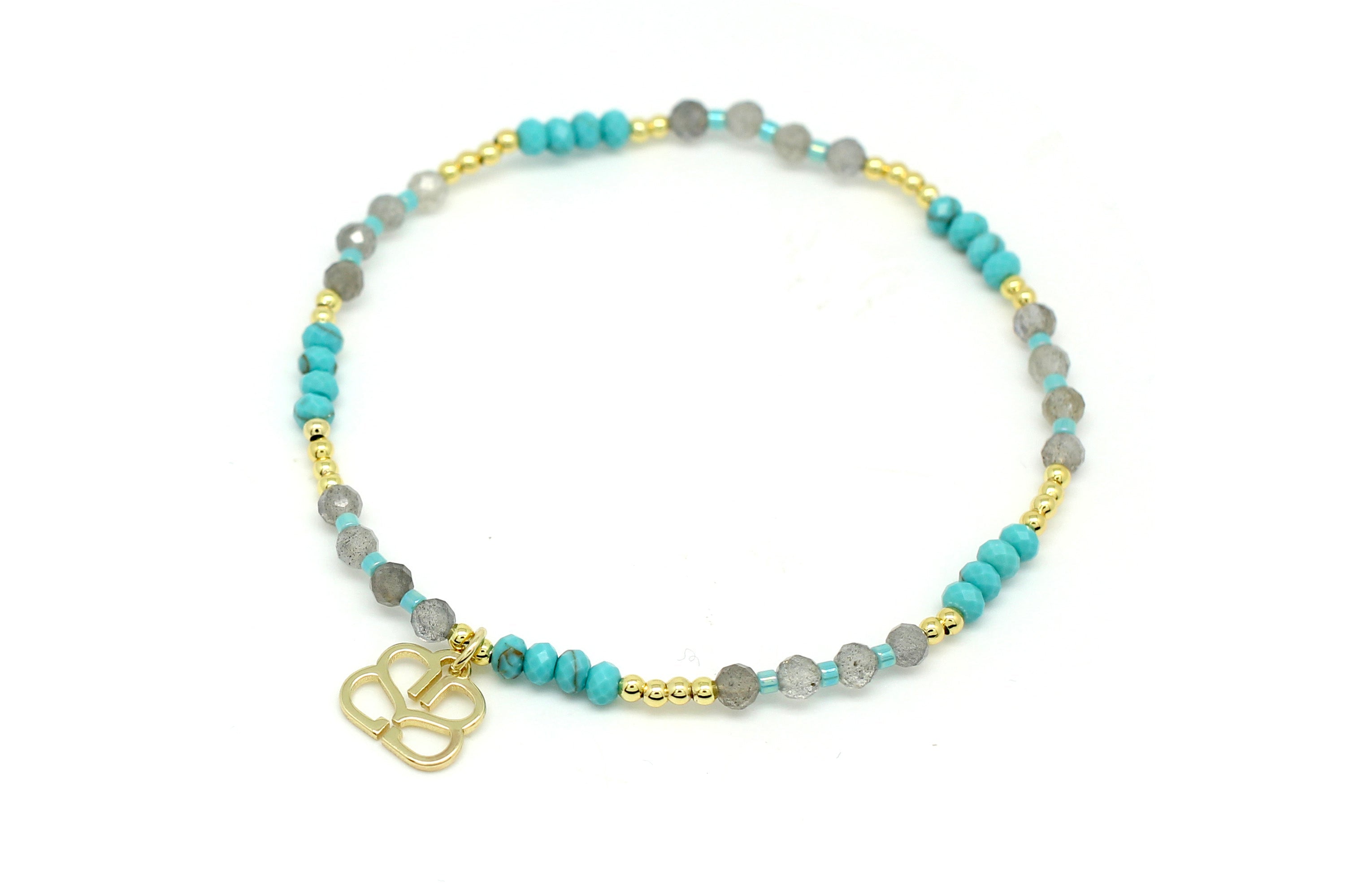 Lupin Turquoise & Labradorite Stretch Charm Bracelet