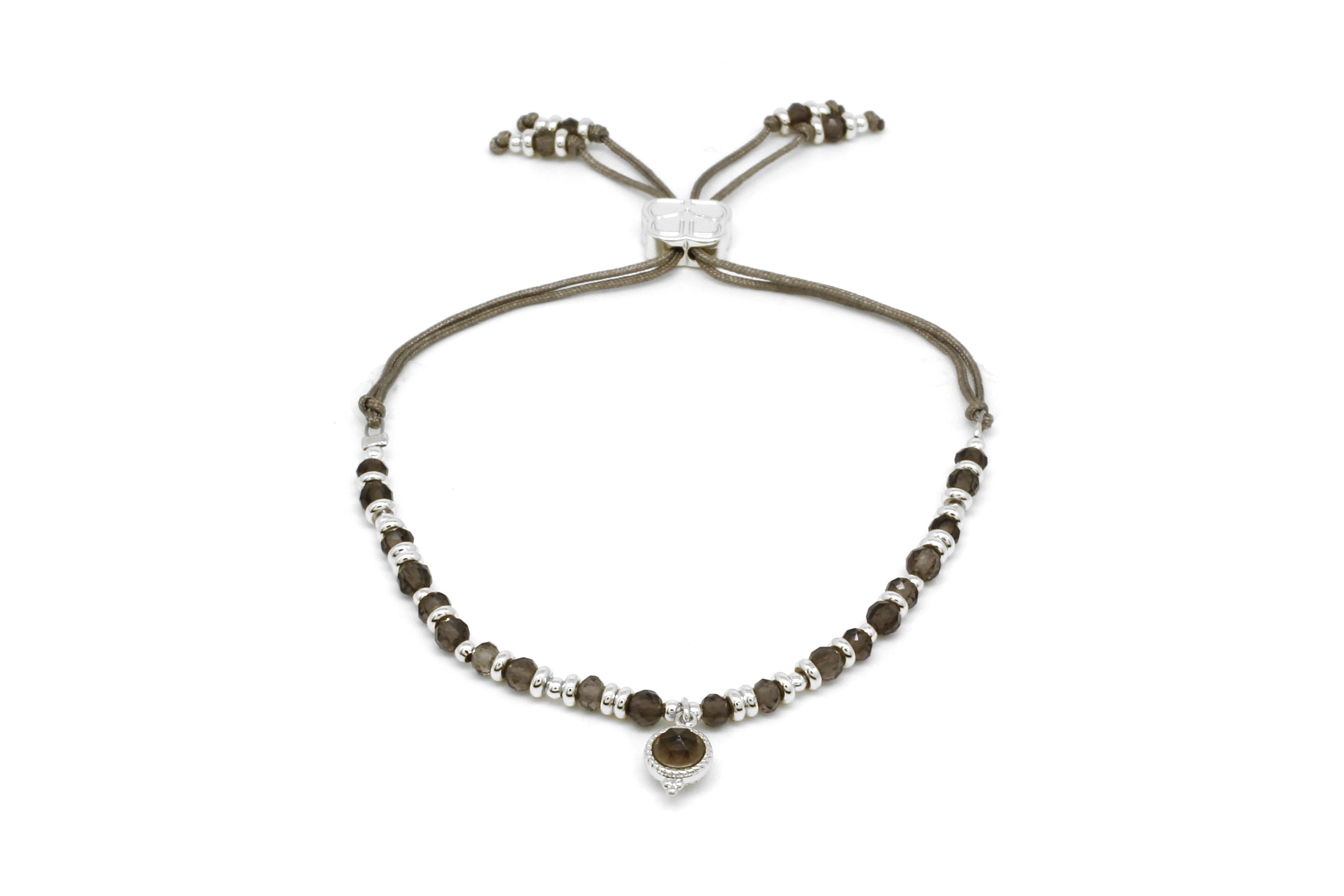 Sense Smokey Quartz Silver Beaded Friendship Bracelet