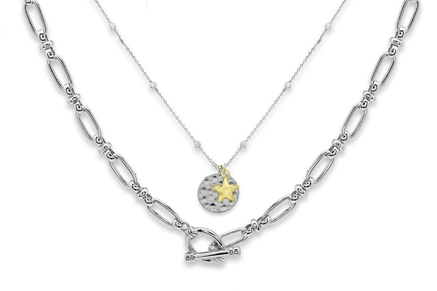 Bunda Silver Plated 2 Layered Necklace Set