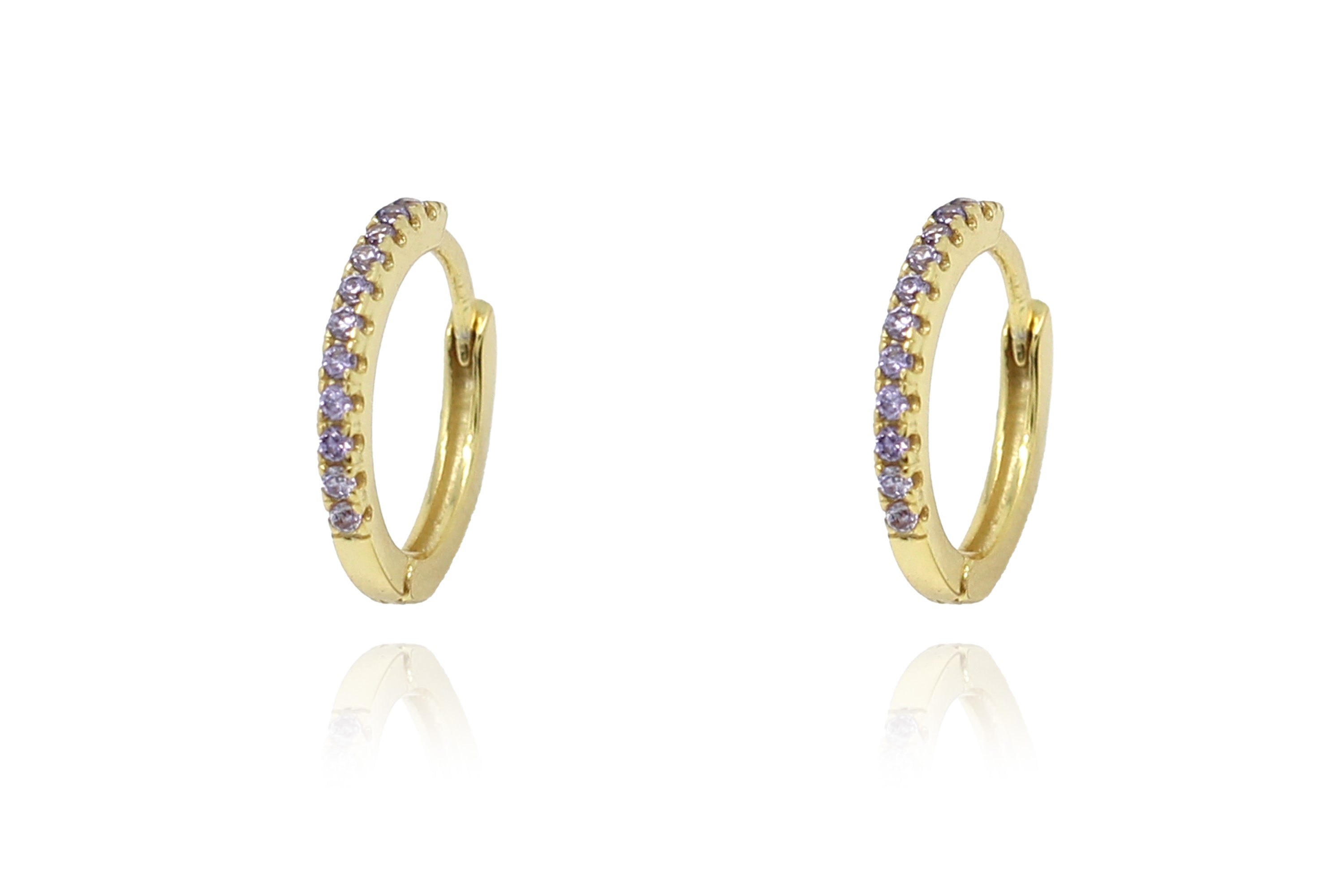 Dorval Amethyst CZ Gold Hoop Huggies Earrings - Boho Betty