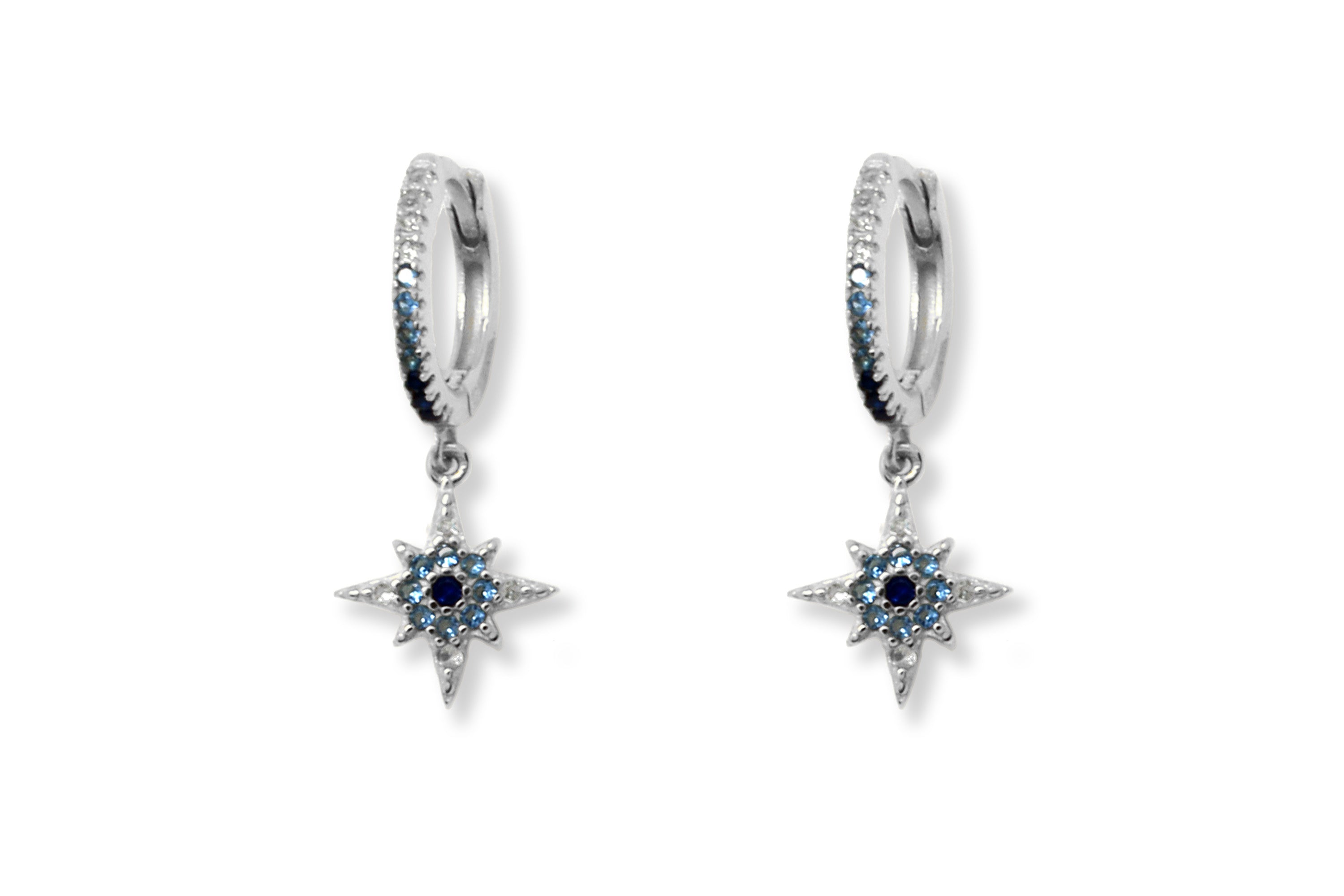 Cohan Blue Ombre CZ Silver Hoop Star Earrings - Boho Betty