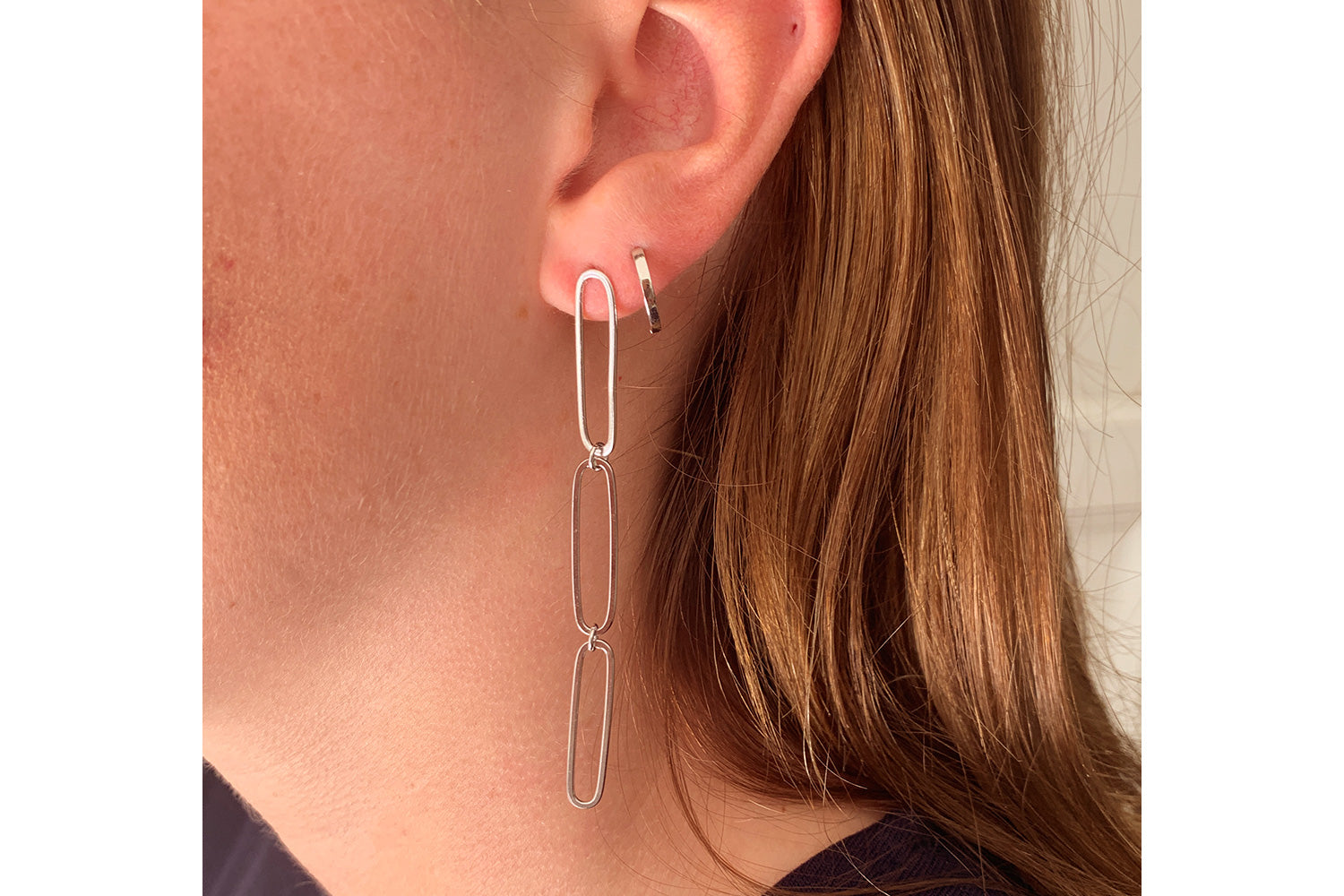 Dorval Silver Plain Hoop Huggie Earrings - Boho Betty