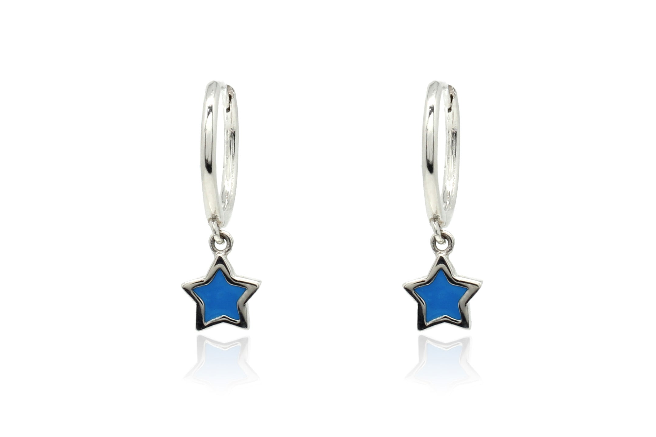 Judd Blue Star Charm Silver Hoop Earrings - Boho Betty
