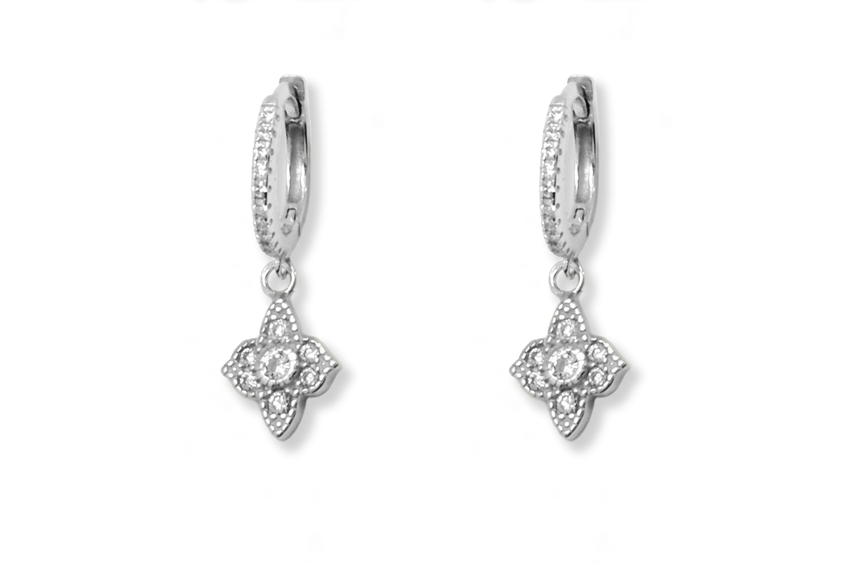 Kruger CZ Silver Hoop Filigree Charm Earrings - Boho Betty