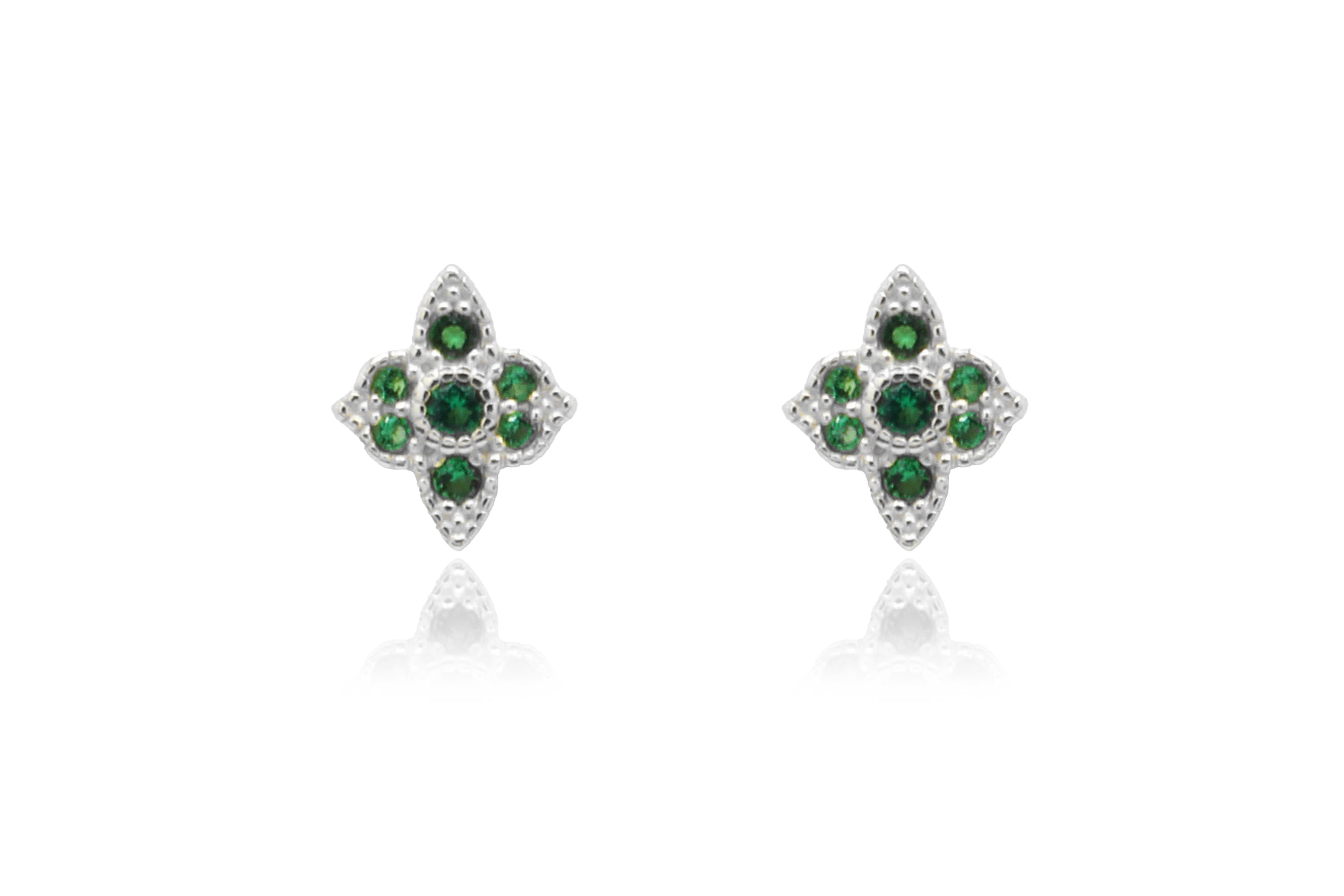 Takia Filigree Emerald Silver Stud Earrings - Boho Betty