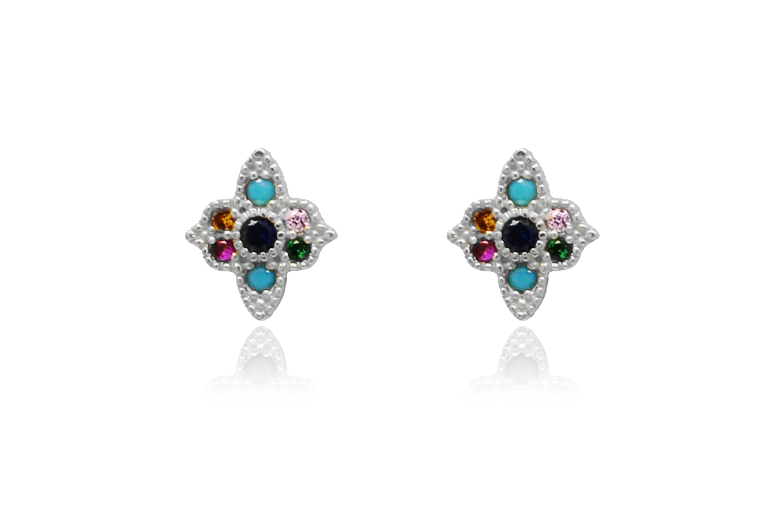 Takia Filigree Multi Silver Stud Earrings - Boho Betty