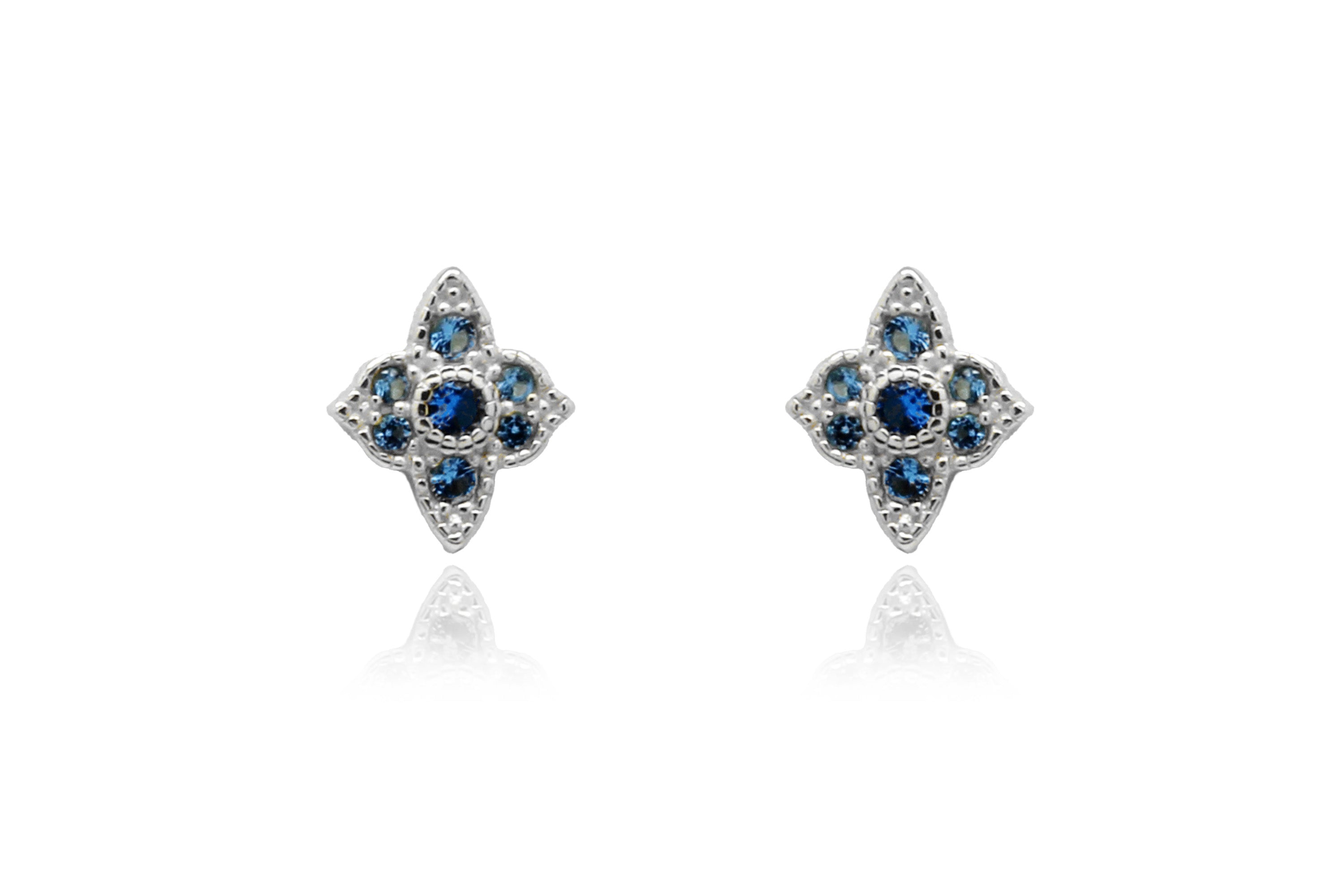 Takia Filigree Sky Blue Silver Stud Earrings - Boho Betty