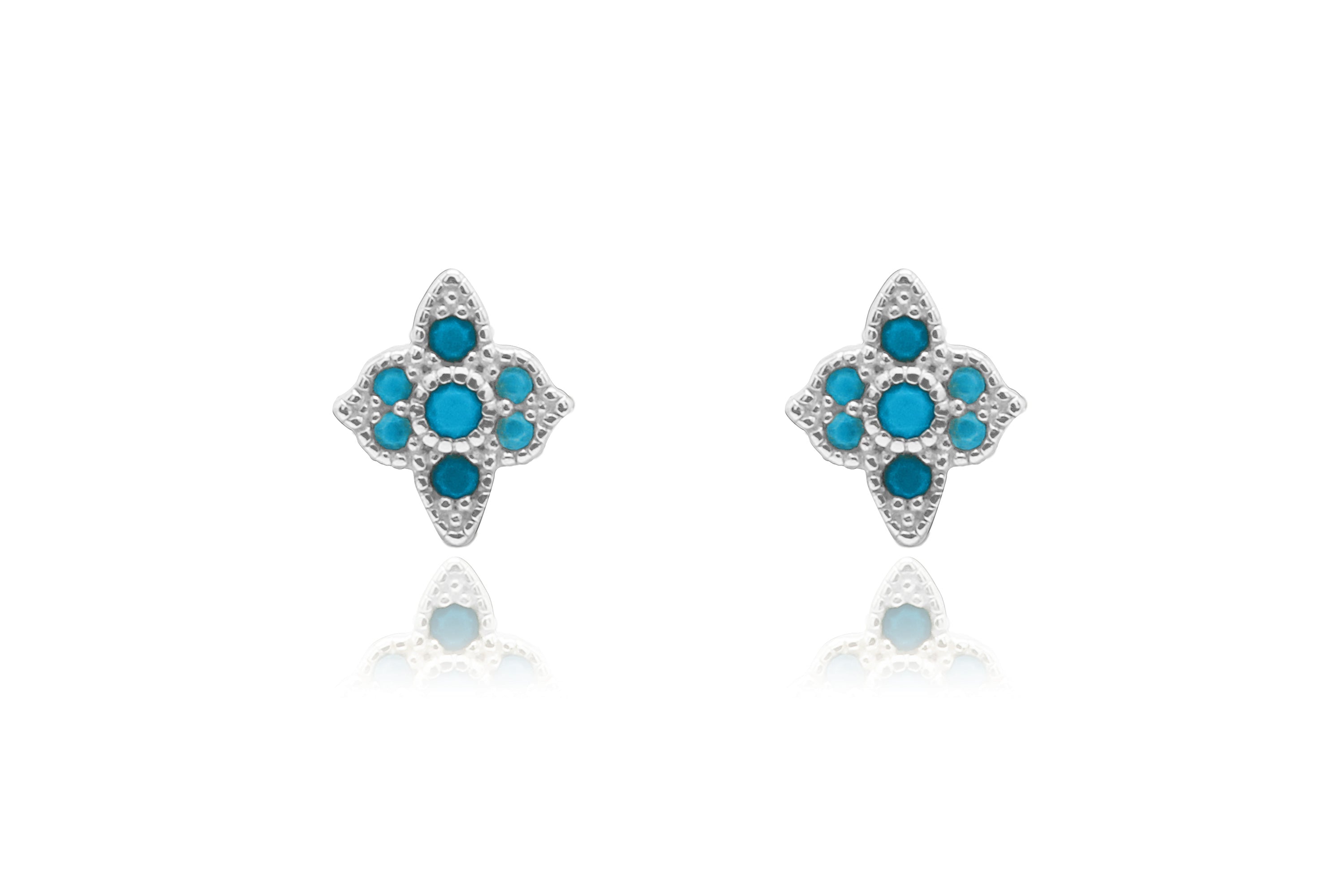 Takia Filigree Turquoise Silver Stud Earrings - Boho Betty