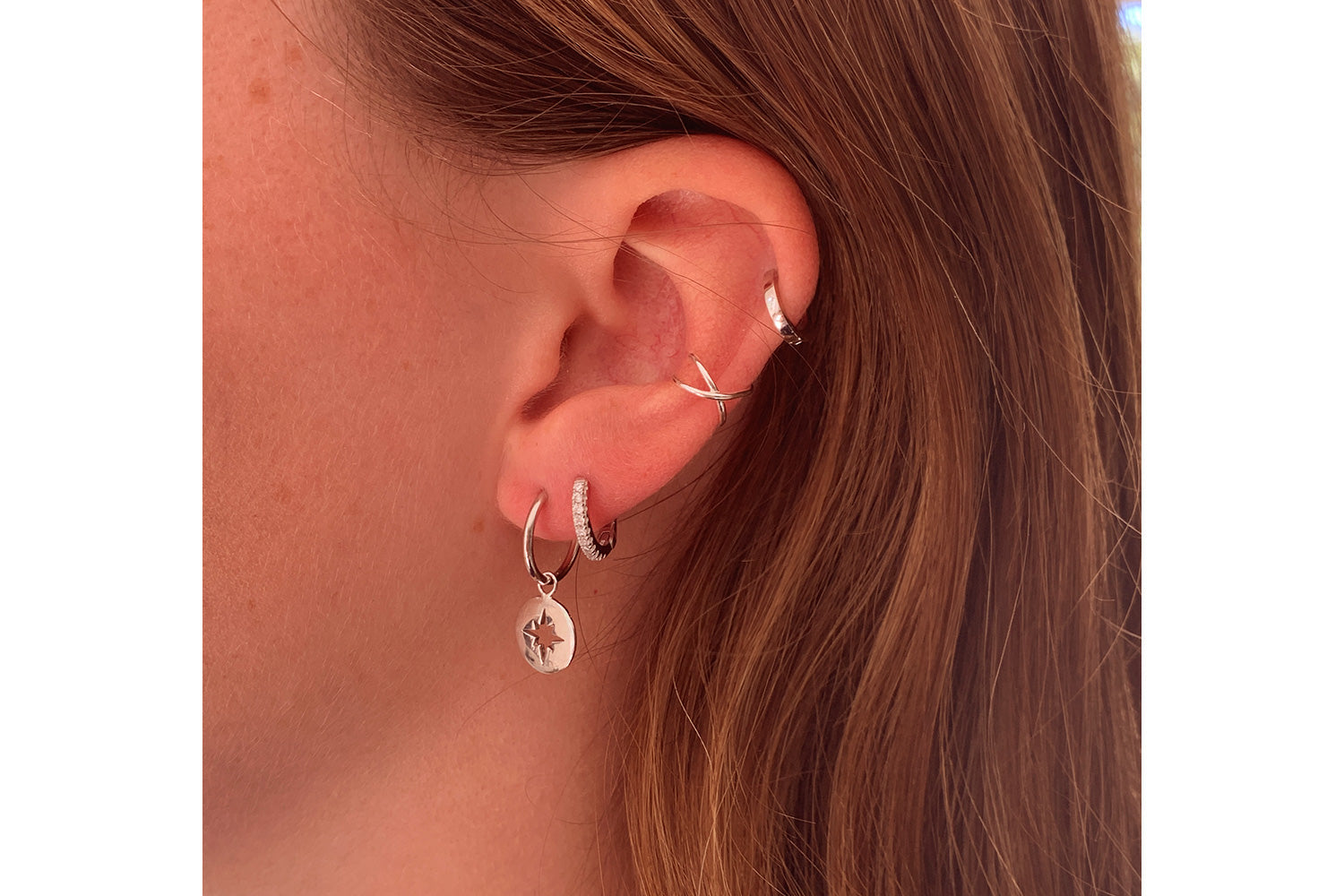 Dorval Silver CZ Hoop Huggie Earrings - Boho Betty