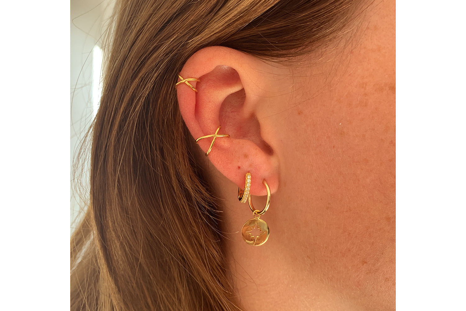 Dorval Gold CZ Hoop Huggie Earrings