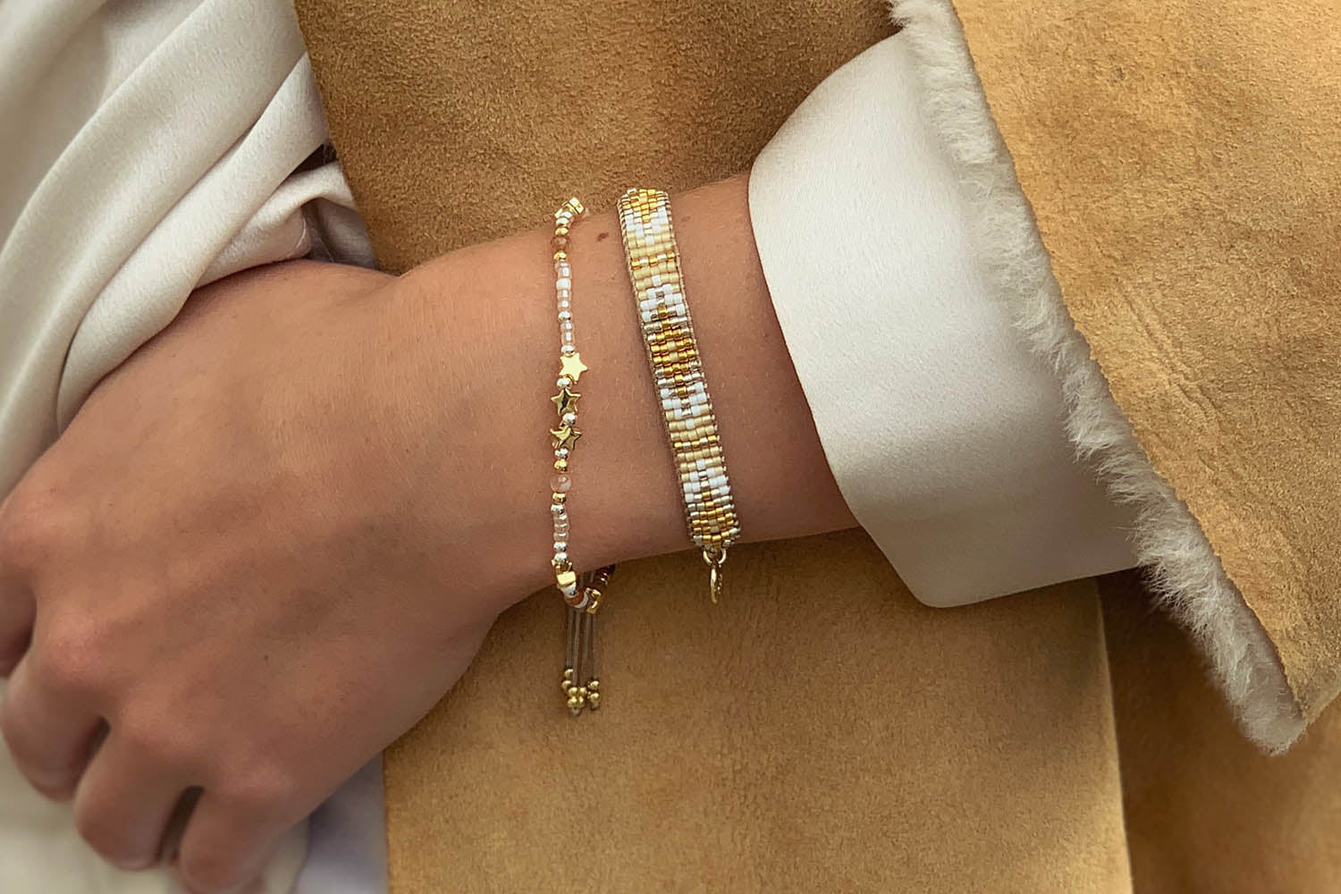 Porrima Amber & Star Charm Stretch Bracelet - Boho Betty