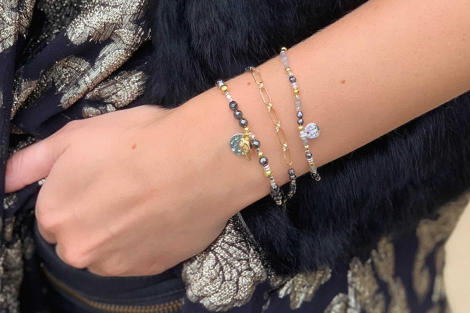 Tangra Moon & Star Charm Gemstone Bracelet - Boho Betty