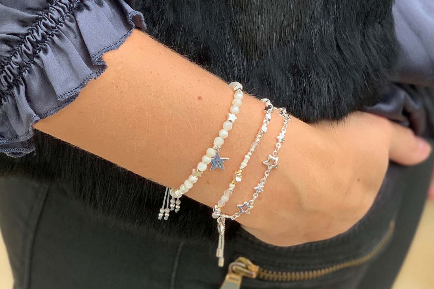 Regulus Pearl & Silver Star Charm Bracelet - Boho Betty