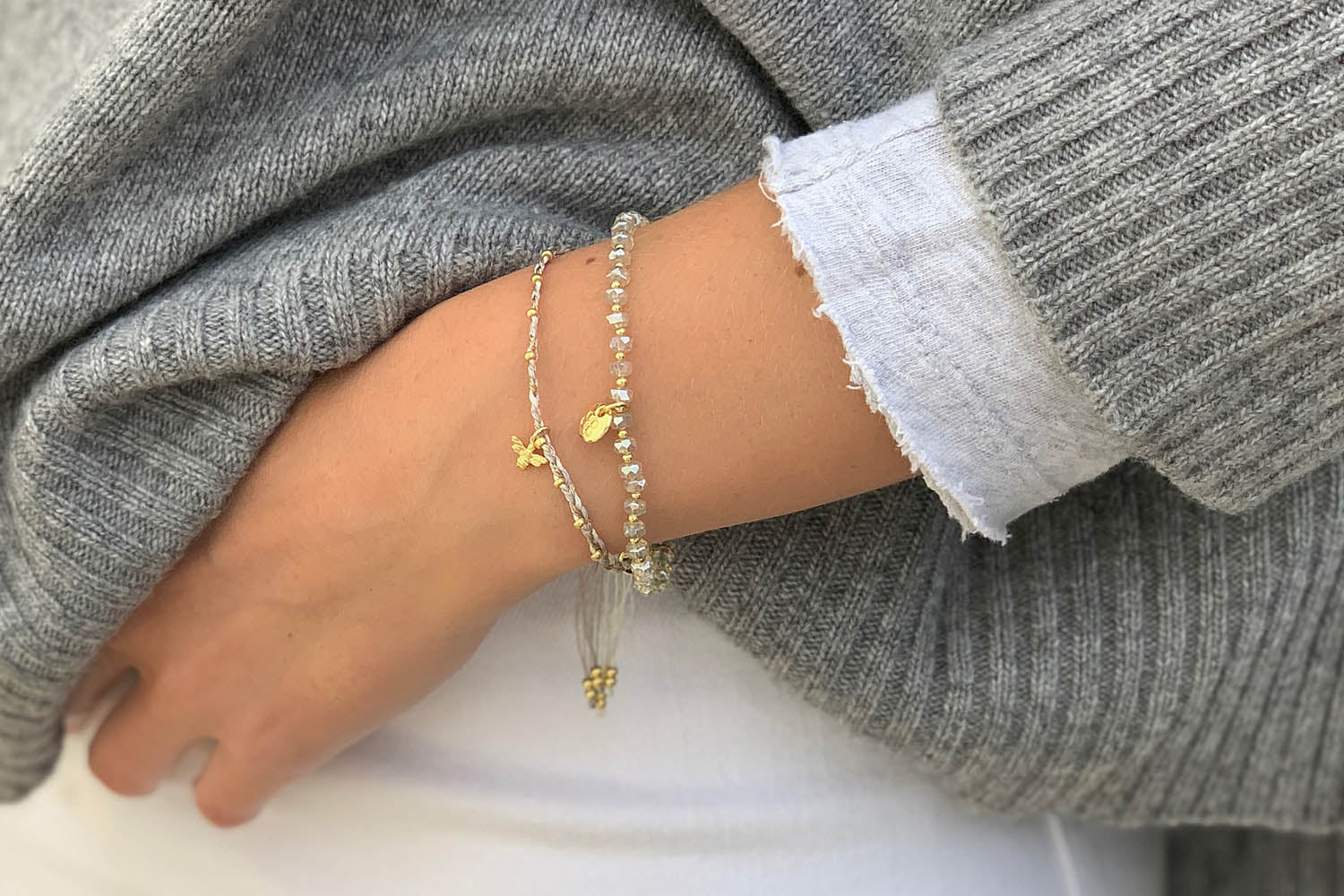 Nash Grey & Bee Charm Friendship Bracelet - Boho Betty