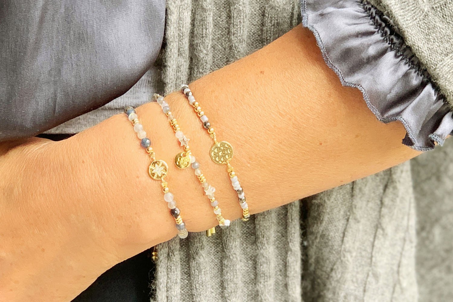 Chara Denim Gemstone & Gold Charm Bracelet - Boho Betty