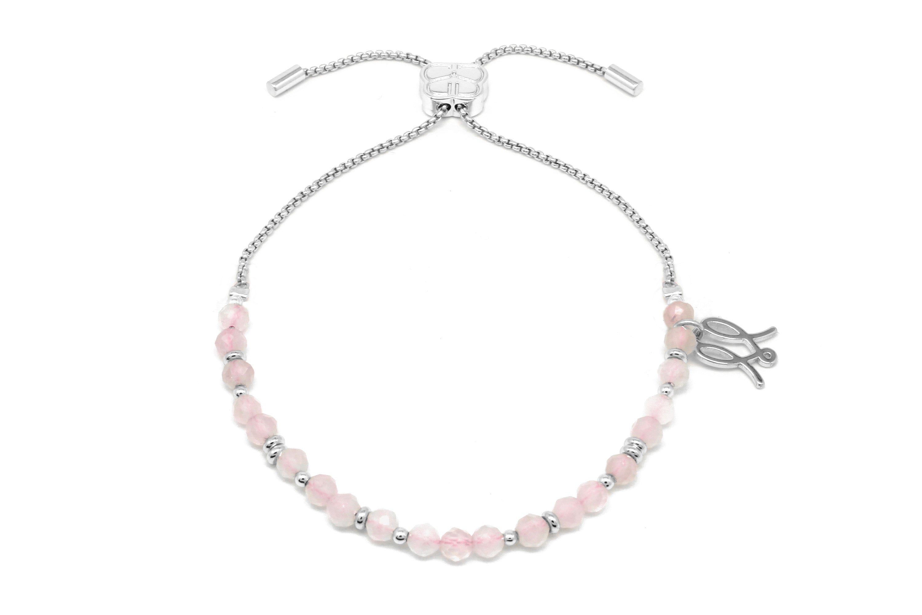 Cherished Rose Quartz Silver Bracelet - Boho Betty