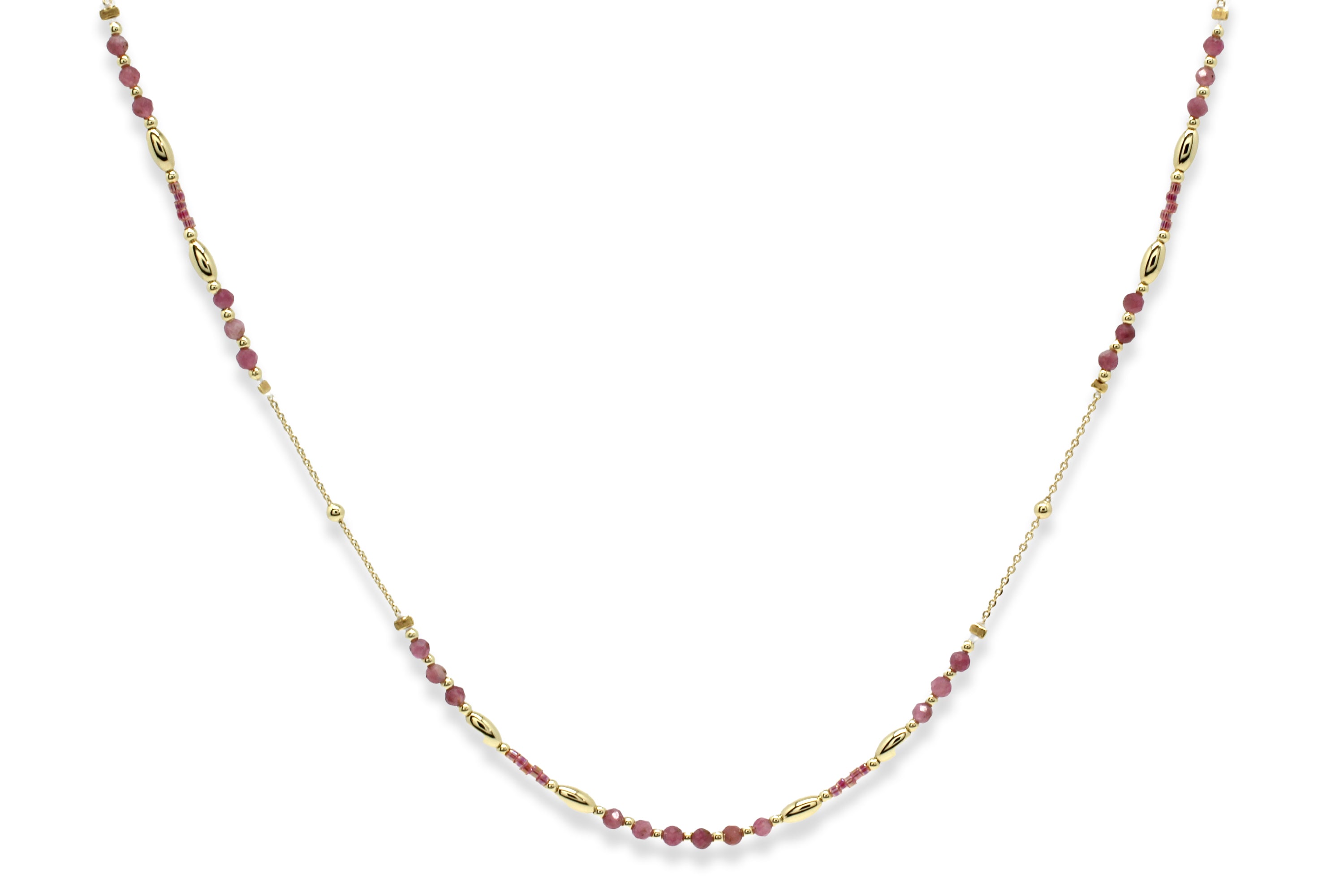 Horus Pink Tourmaline Gold Gemstone Necklace - Boho Betty