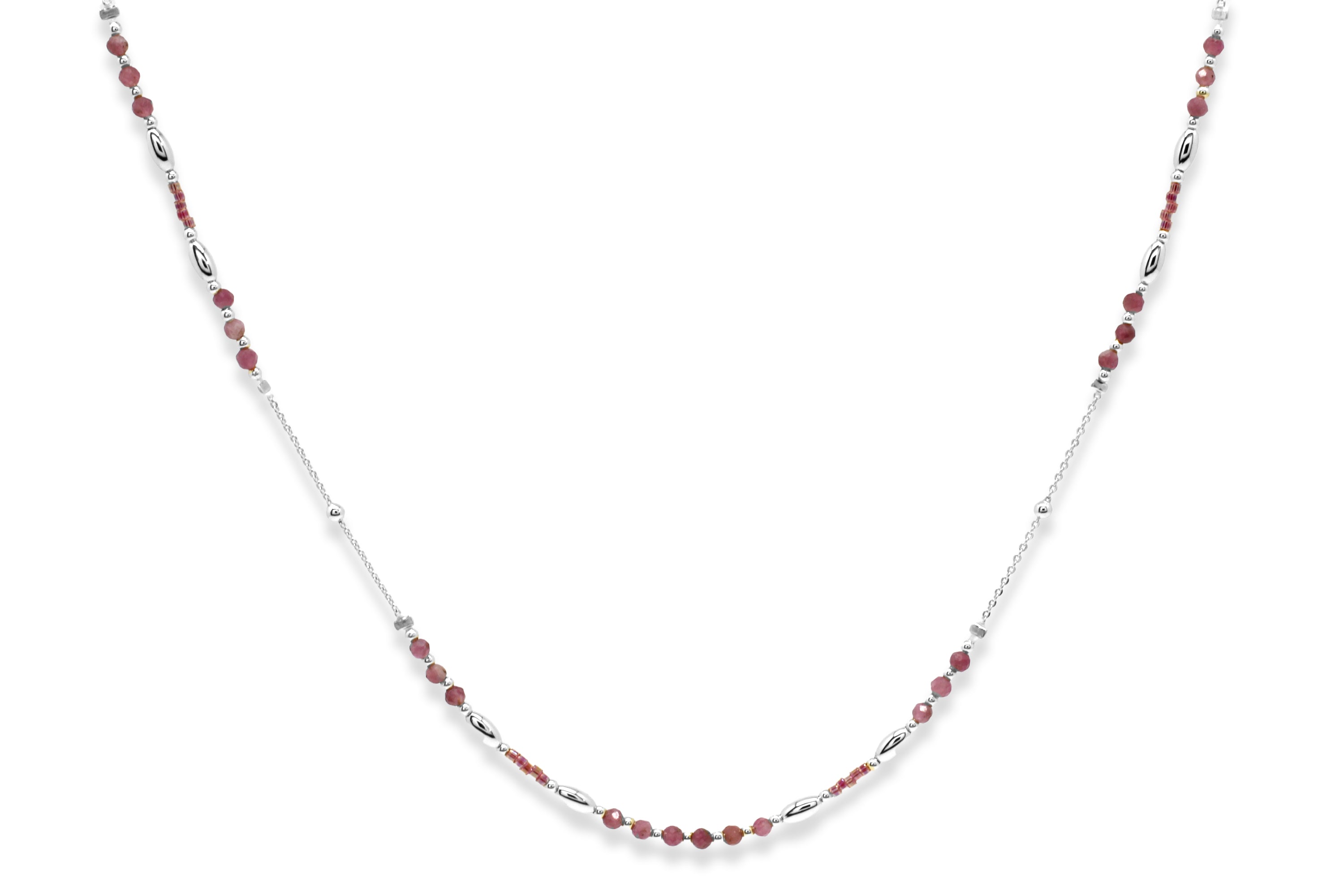 Horus Pink Tourmaline Silver Gemstone Necklace - Boho Betty