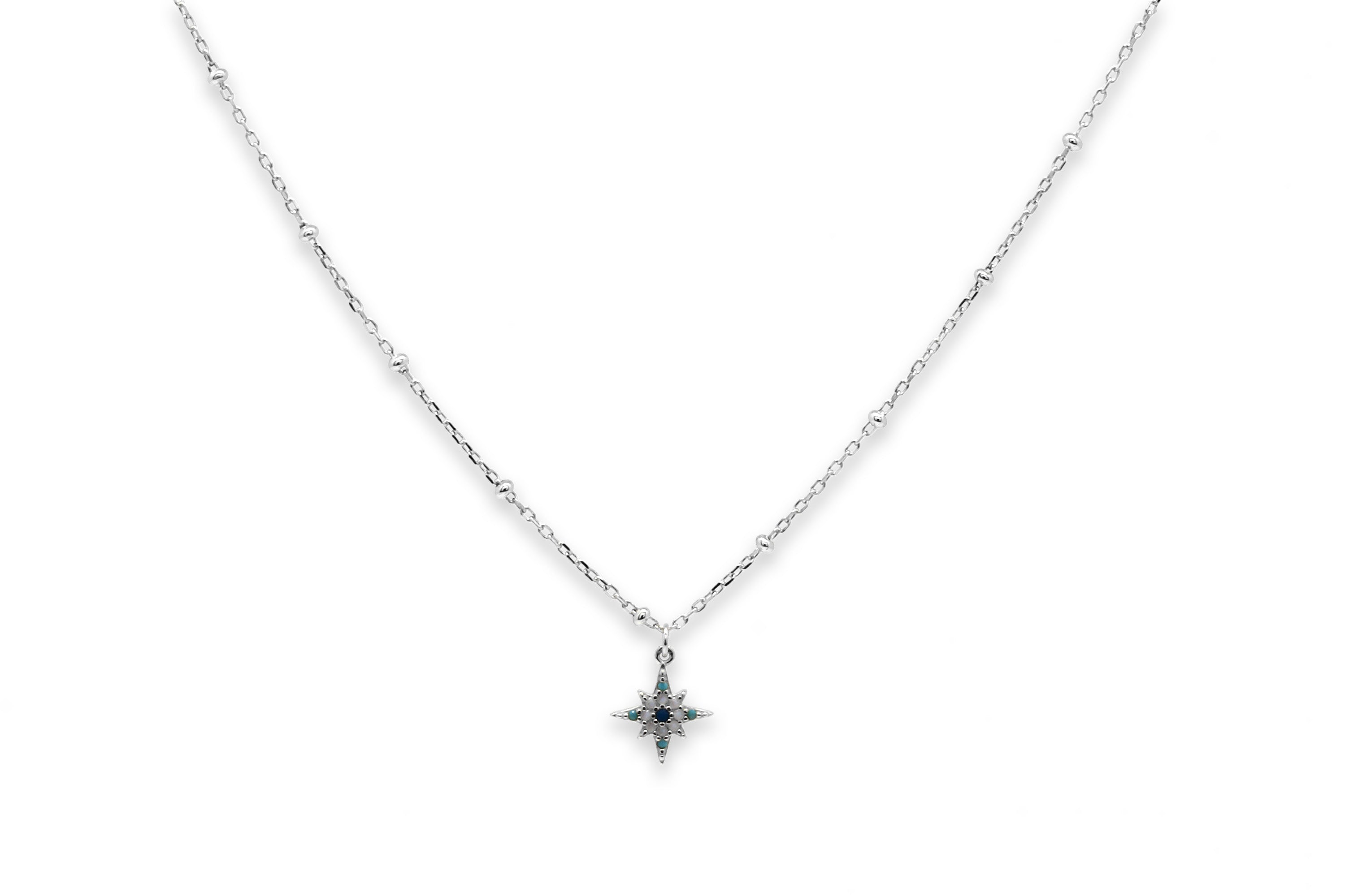 Burgundy Aqua Ombre CZ Silver Star Necklace - Boho Betty