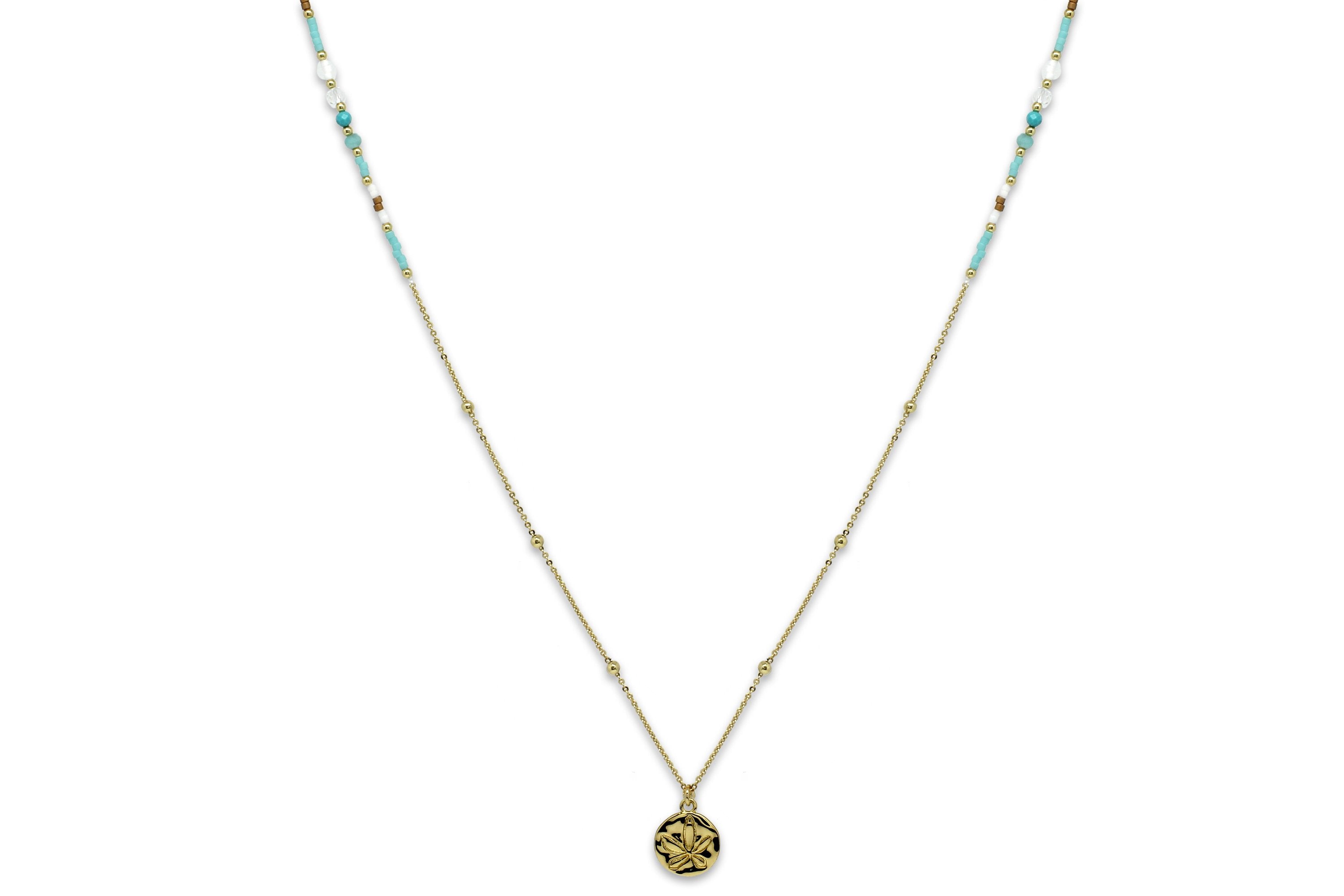 Jarina Aqua & Gold Beaded Necklace - Boho Betty