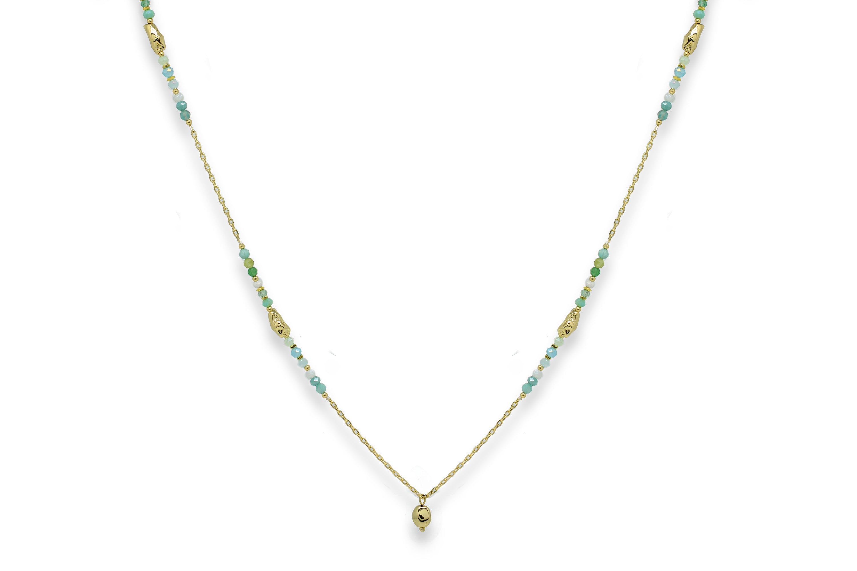 Ziva Multi Gem Pebble long Gold Necklace