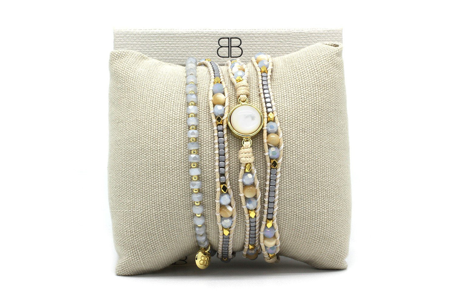 Singapore Pearl and Gold 2 Layered Bracelet Stack - Boho Betty
