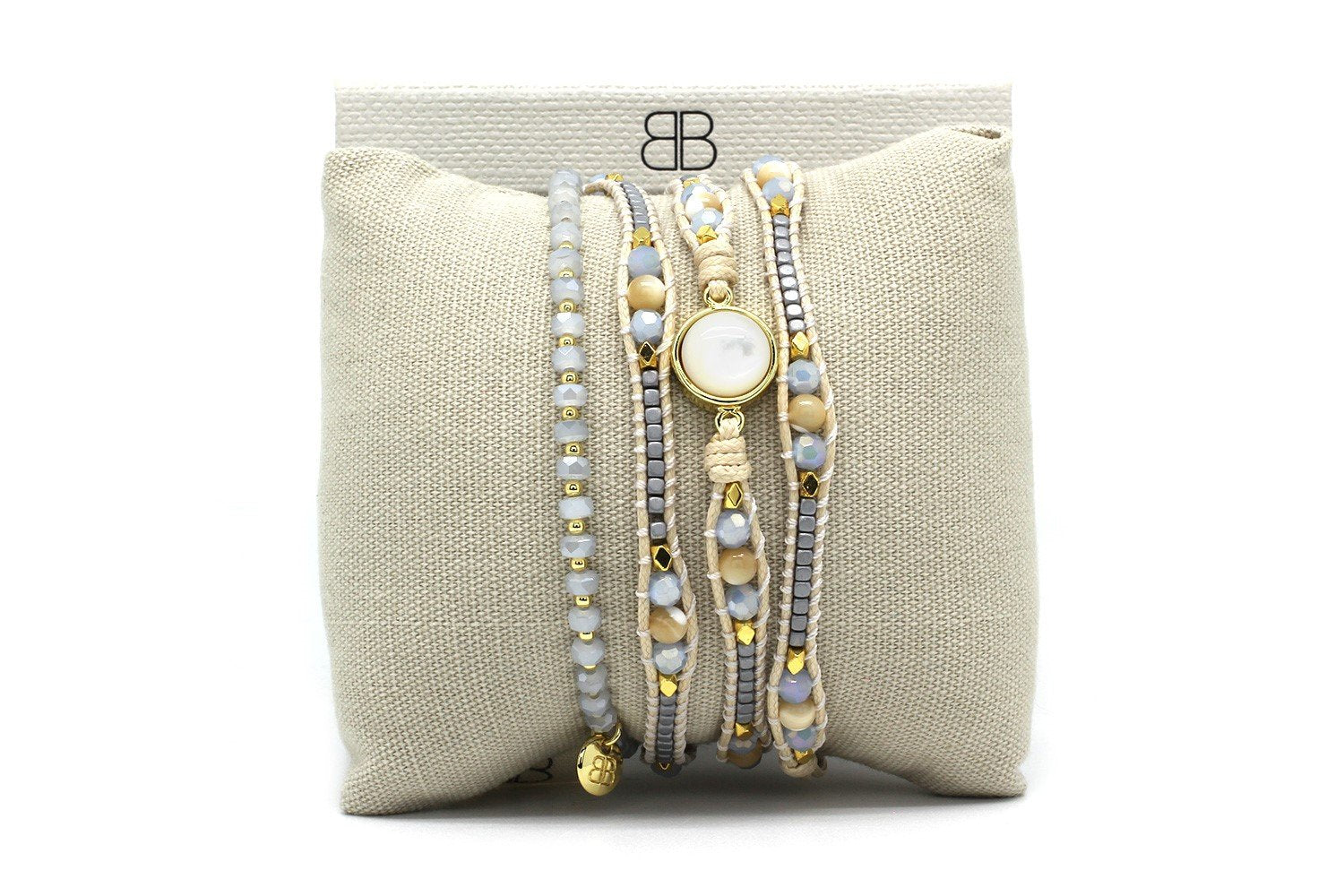 Block Bracelet + Pearl Bow Stack of 2