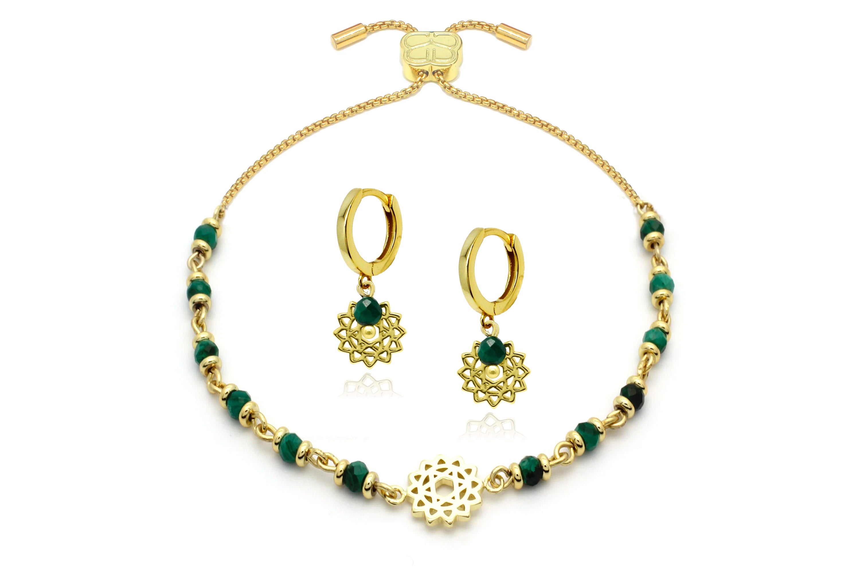 Chakra Gold Bracelet Earring#color_Malachite
