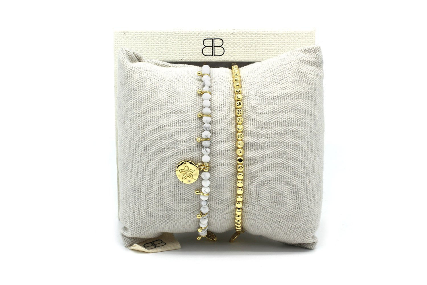 Agadir 2 White & Gold Layered Bracelet Stack - Boho Betty