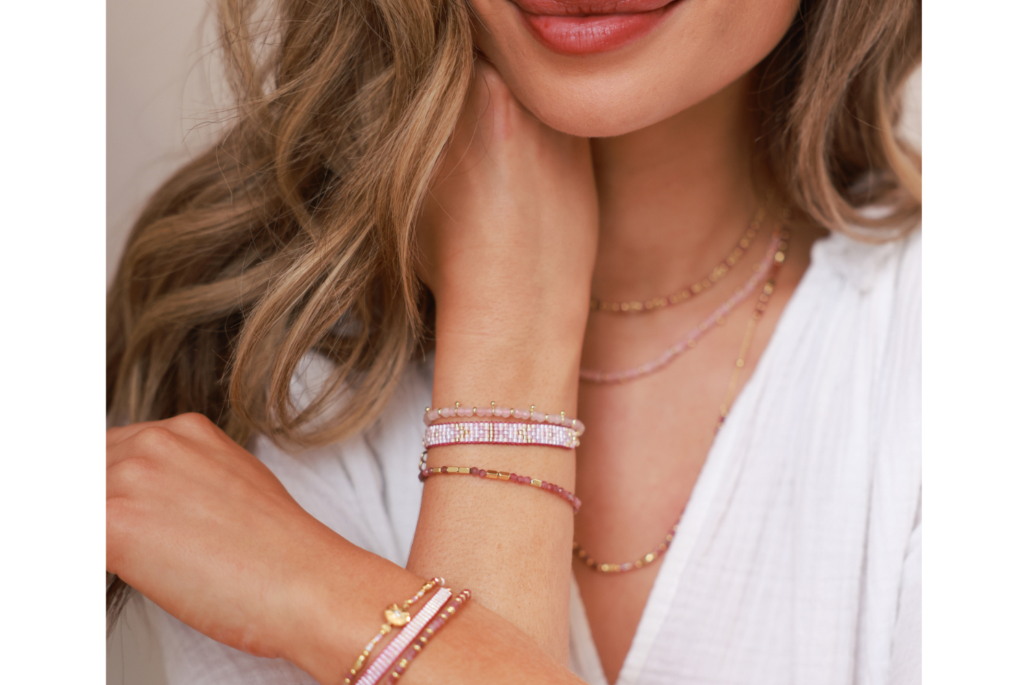 Portrait Pink Beaded Friendship Bracelet - Boho Betty USA