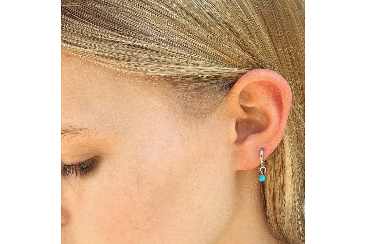 Samms Blue Bead Charm Silver Hoop Earrings - Boho Betty