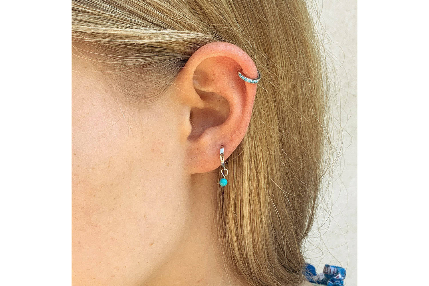 Samms Blue Bead Charm Silver Hoop Earrings - Boho Betty