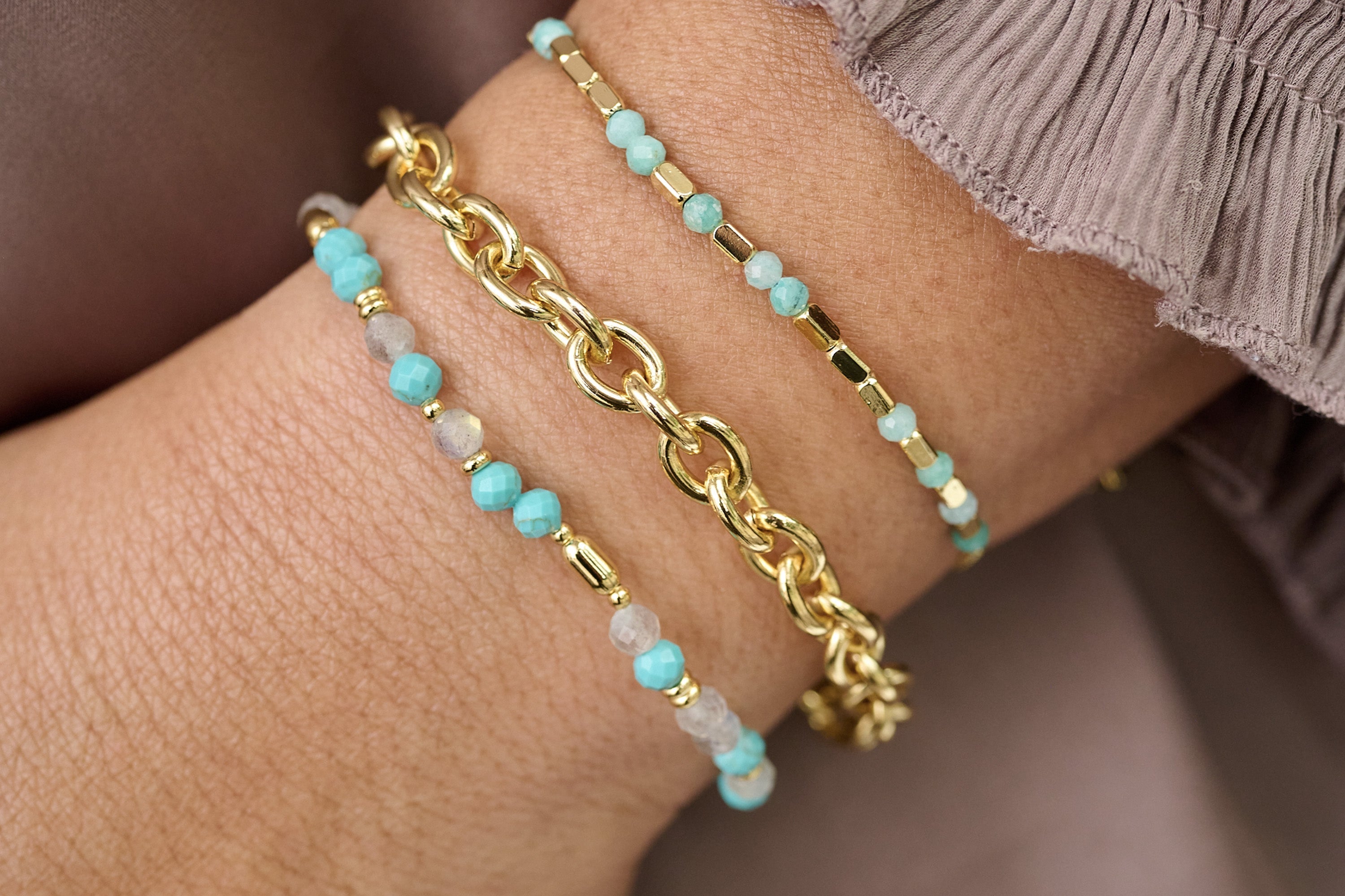 Azula 3 Layer Gemstone Bracelet Stack - Boho Betty