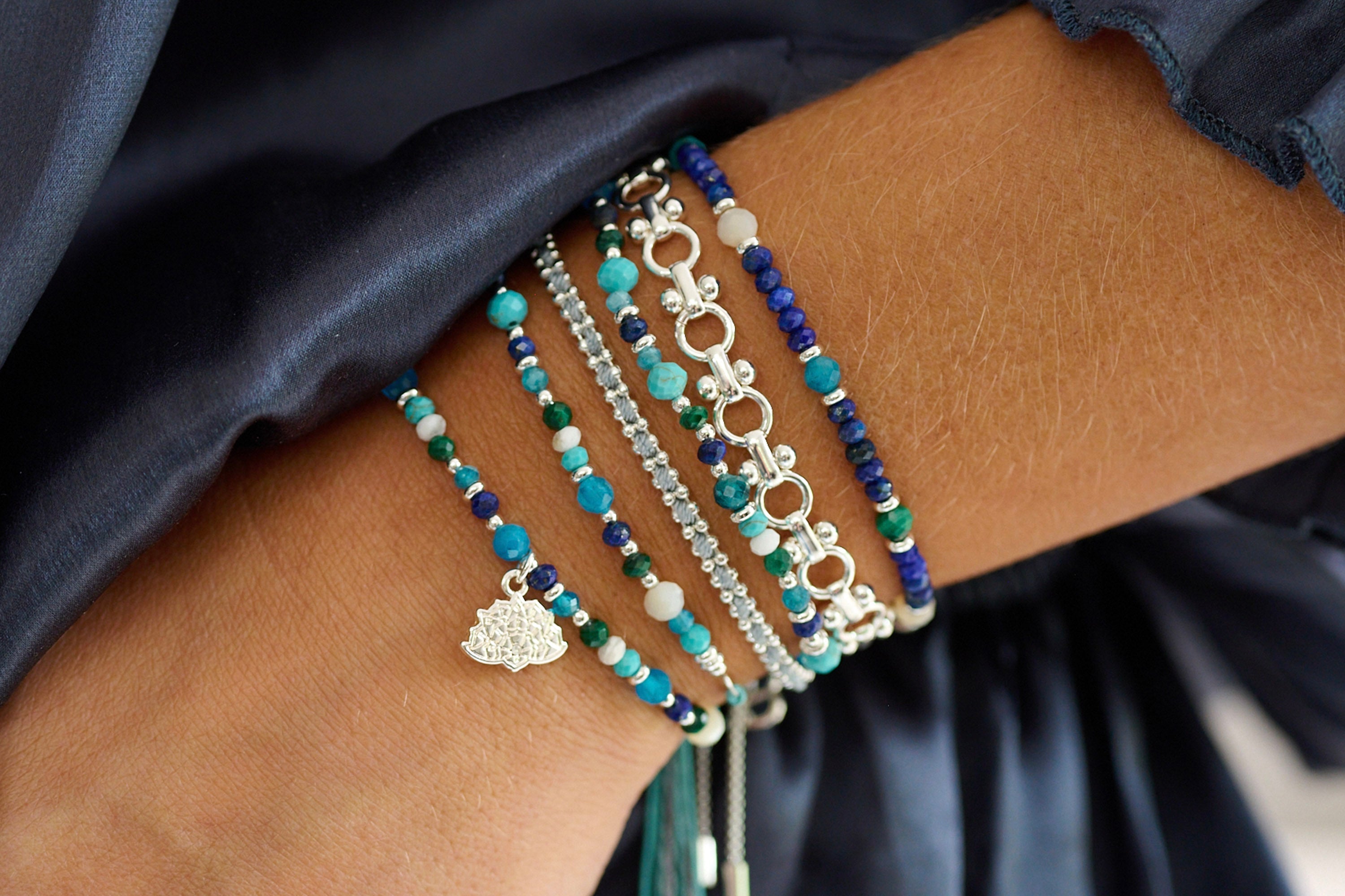 Unique Turquoise and Lapis silver Bracelet - Boho Betty