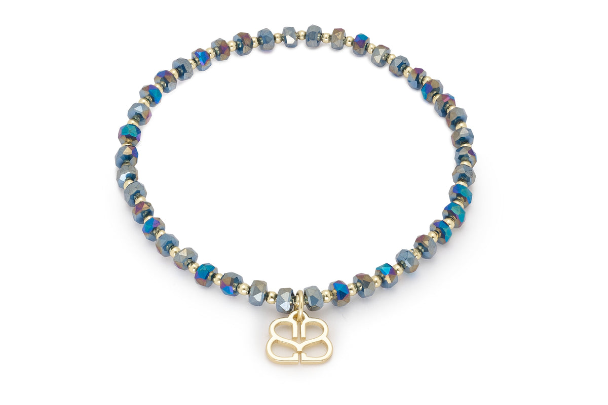 Prunus Navy & Gold Crystal Stretch Bracelet - Boho Betty