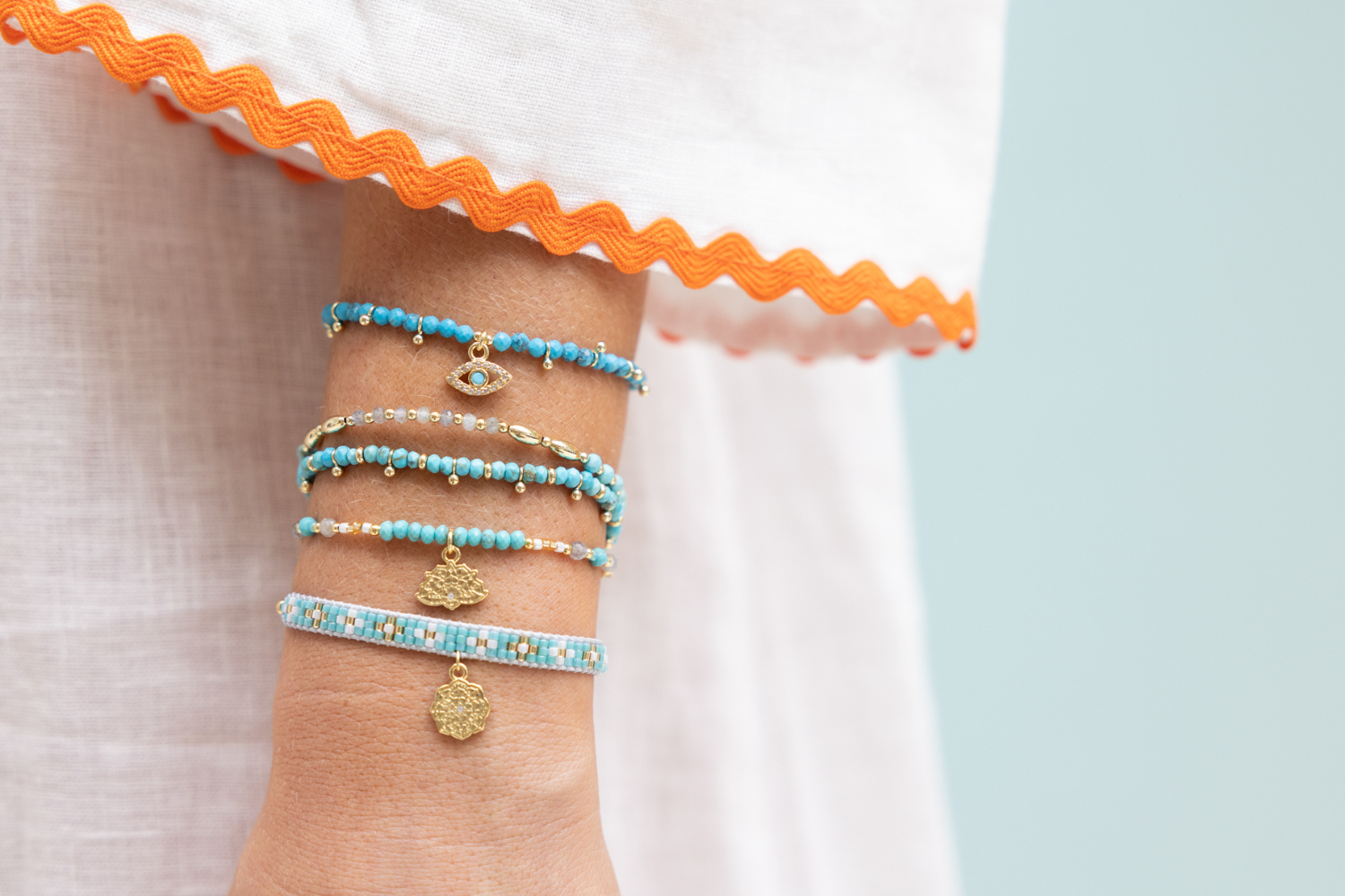 Bisbee Turquoise Gemstone Gold Bracelet - Boho Betty
