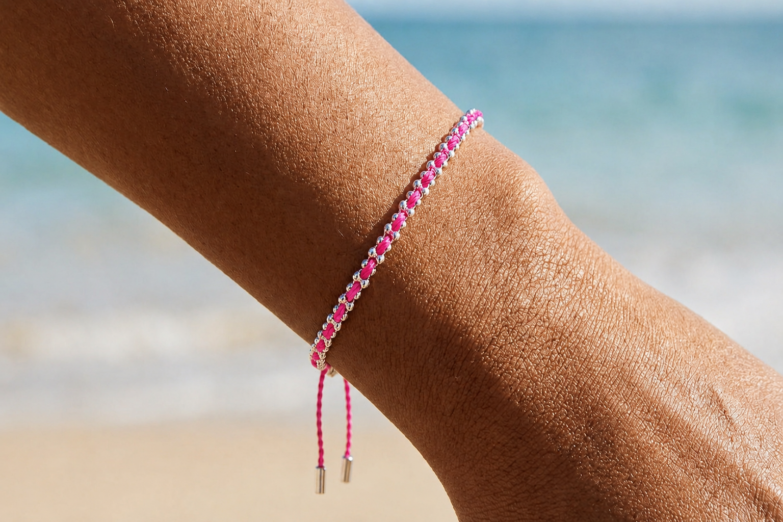 Braid Hot Pink & Silver Bracelet