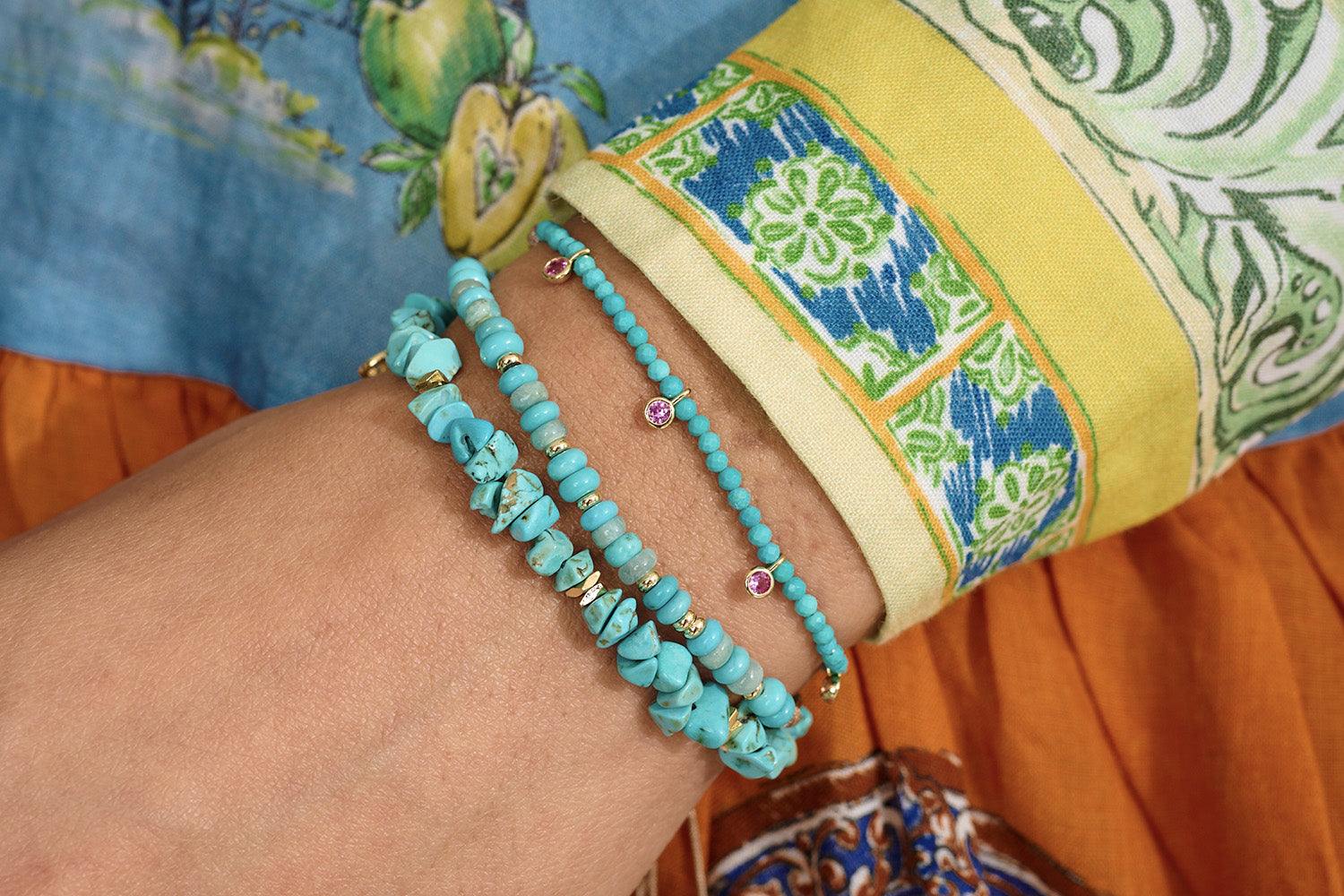 Start your summer styling right with contrasting Turquoise and Pink Crystal to brighten any mood with the Holly and Sana!