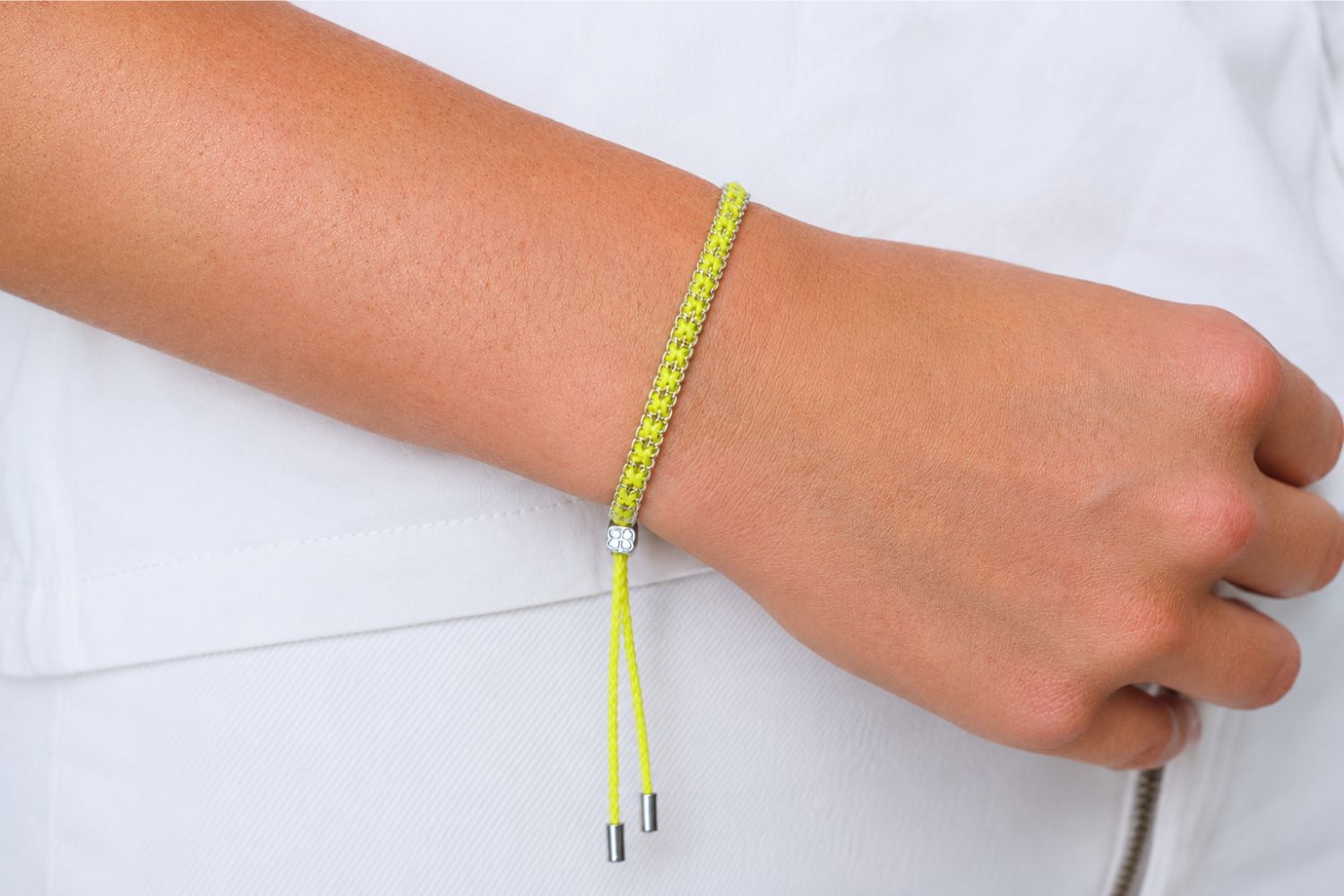 Lilia Neon Yellow & Silver Woven Bracelet