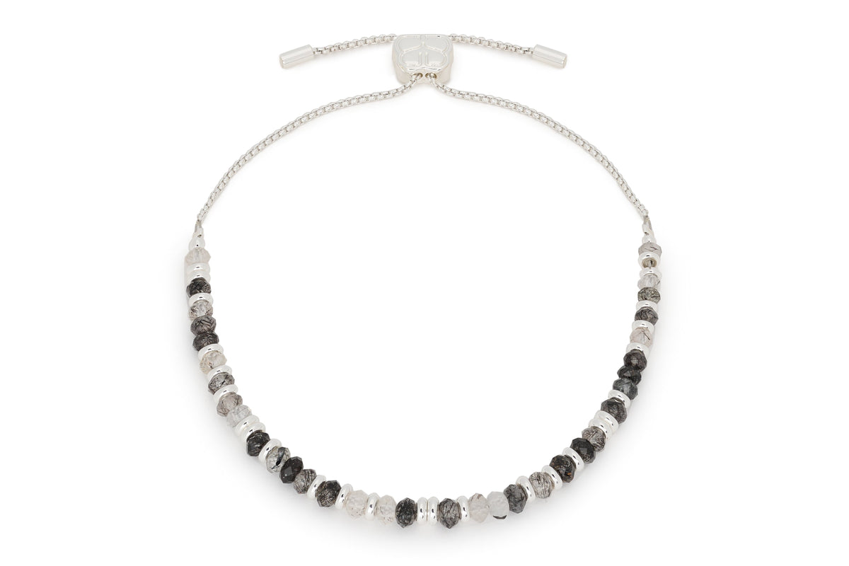 Mystical Black Rutilated Quartz Silver Bracelet - Boho Betty