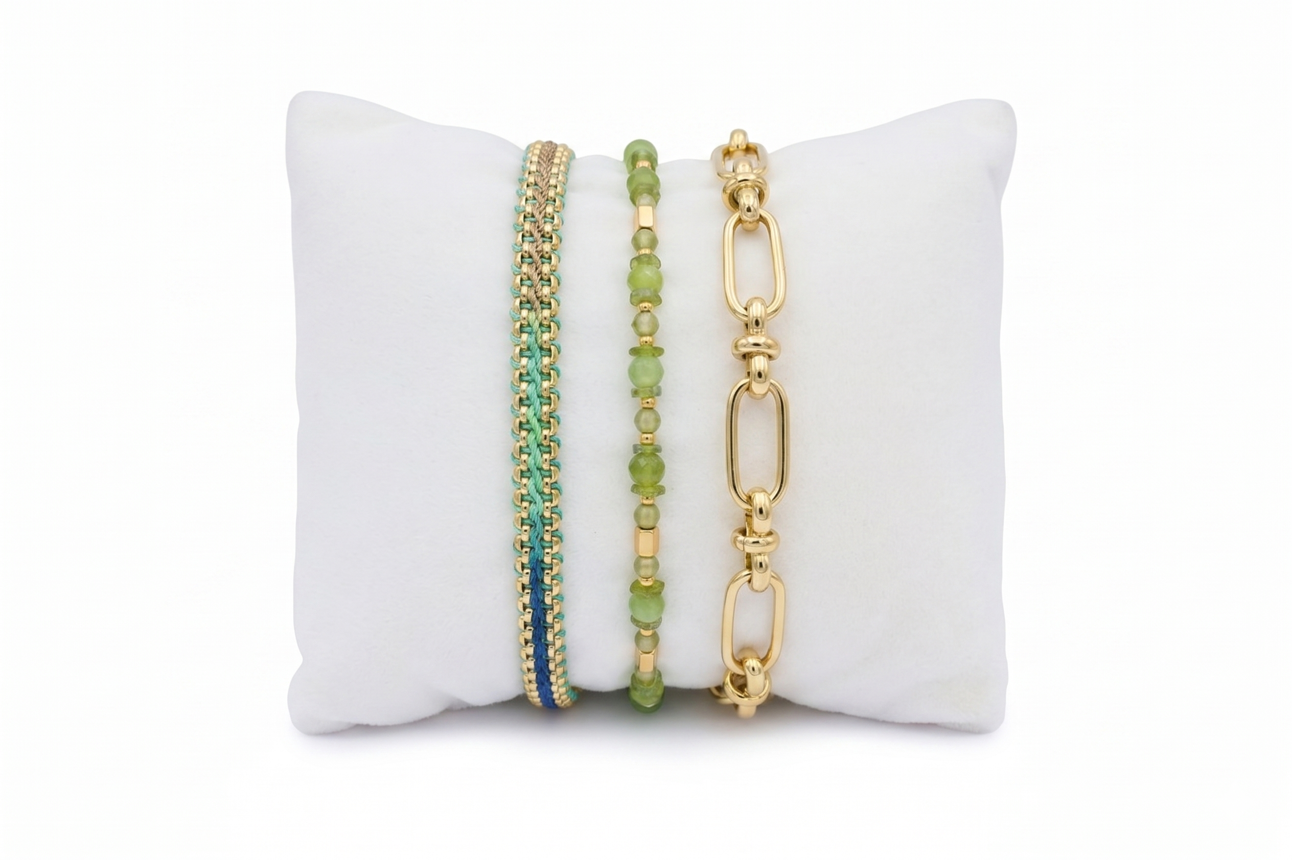 Pemba Gold & Green Bracelet Stack - Boho Betty USA